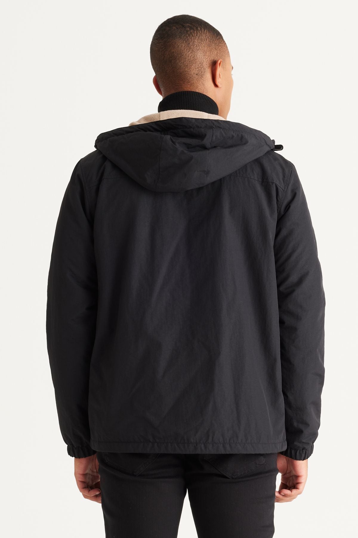 Men's Black Standard Fit Normal Normal Cut Hooded Side Pocket Coat