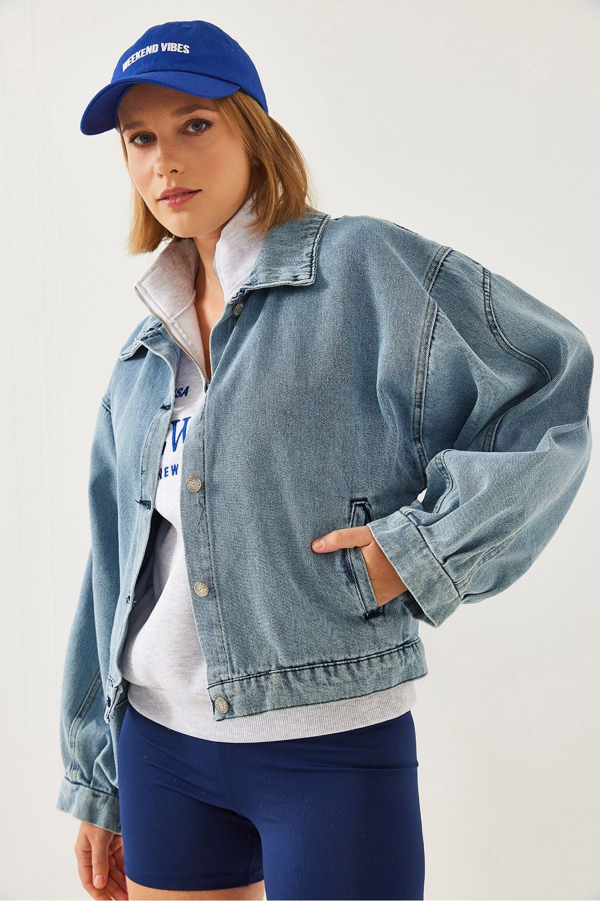 Women's Sleeve Pile Detail Denim Jacket 2437 60351172