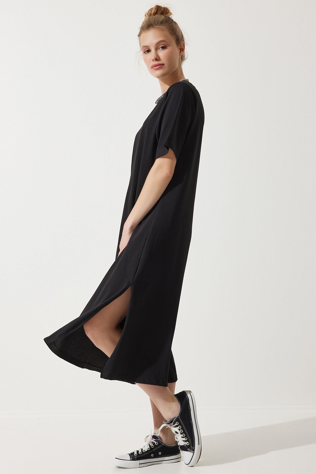 Female black bike collar with plenty of relaxed combed dress BP00158