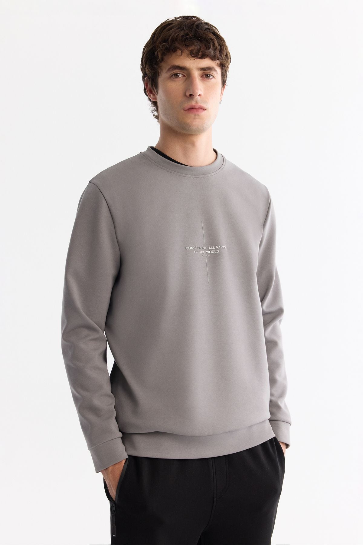 Men's gray bike collar cotton printed elastan sweatshirt a42y1313