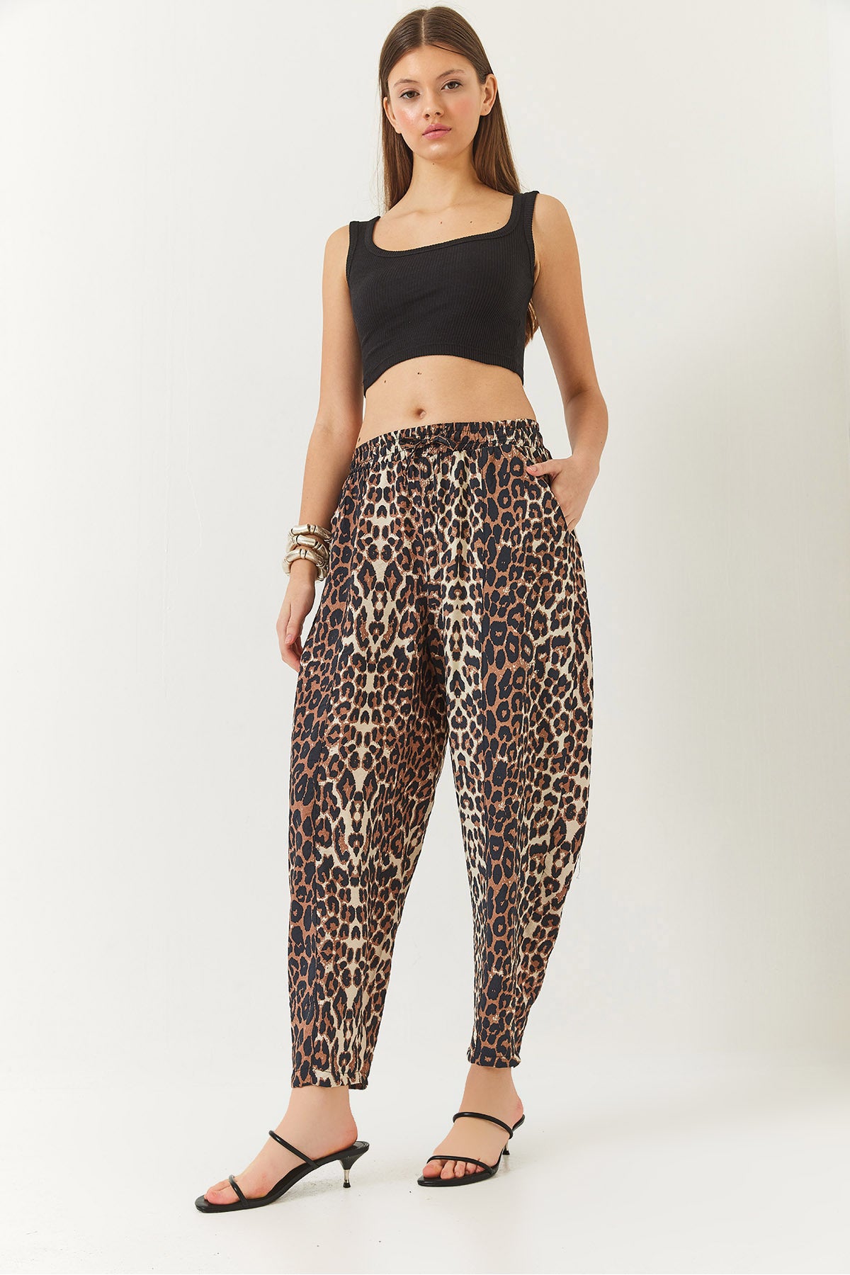 Women's Bias Laced Leopard Patterned Shalwar Trousers 3890 60261437