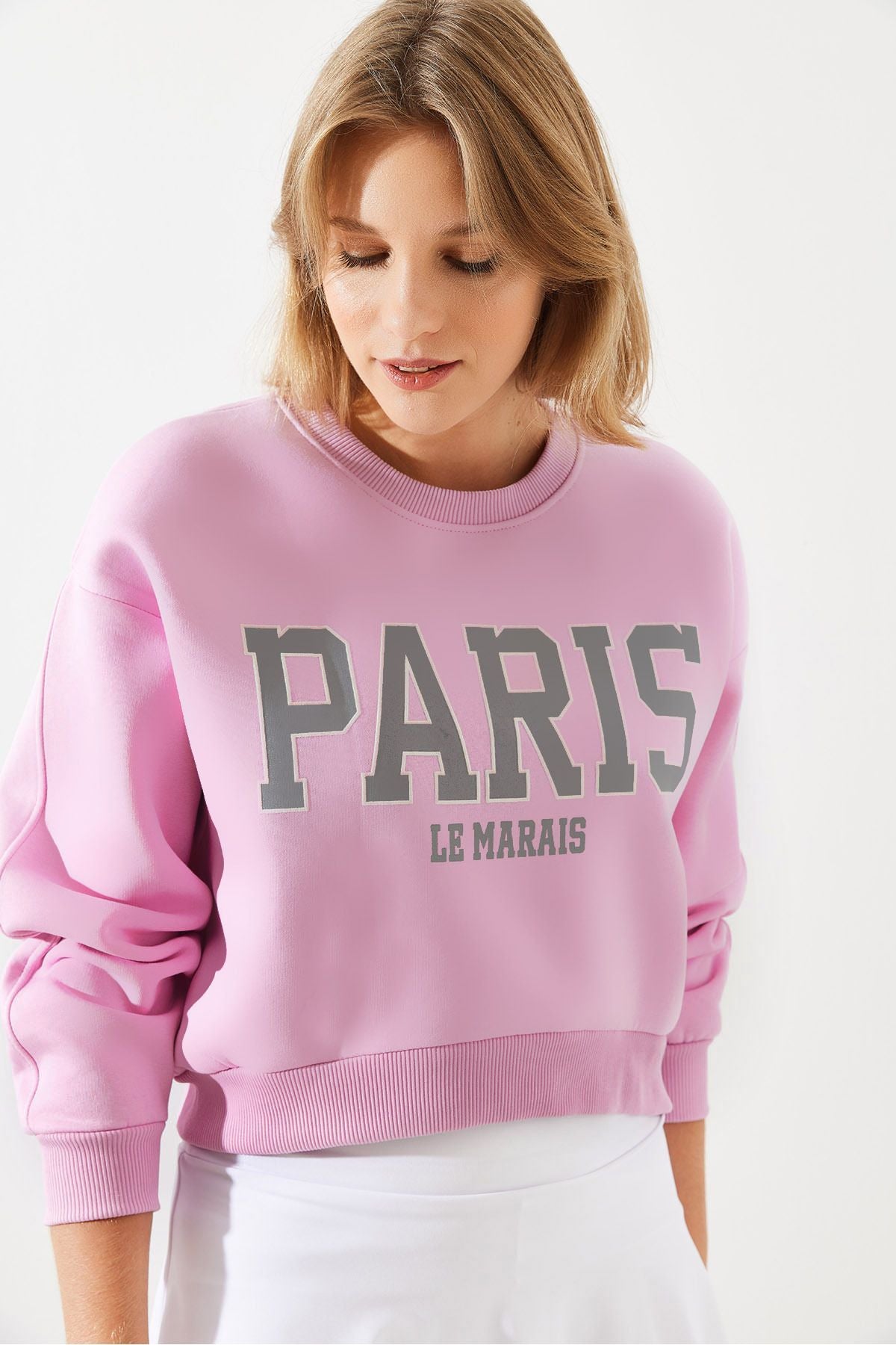 Woman Paris Printed Three Yarn Sweatshirt