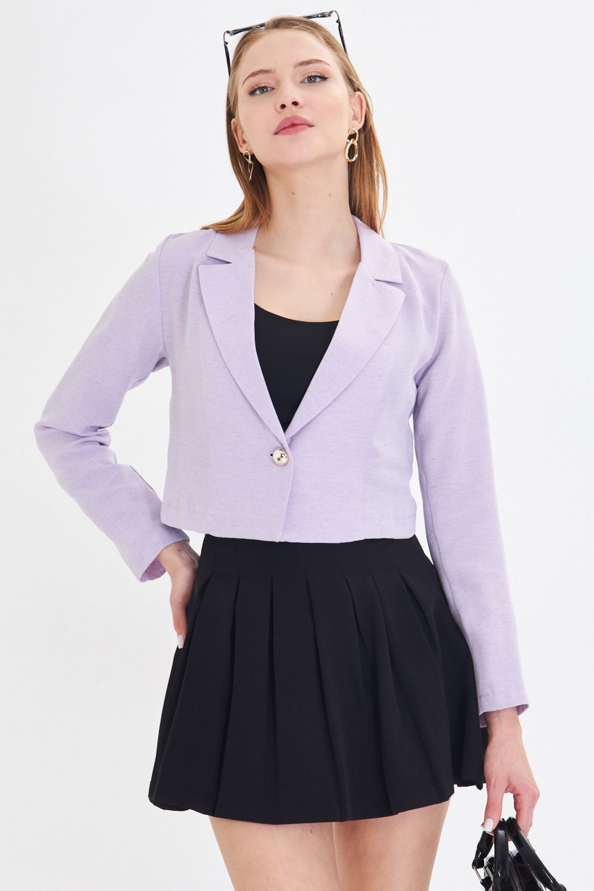 Women's Lilac Single button Crop jacket ARM-23Y001064