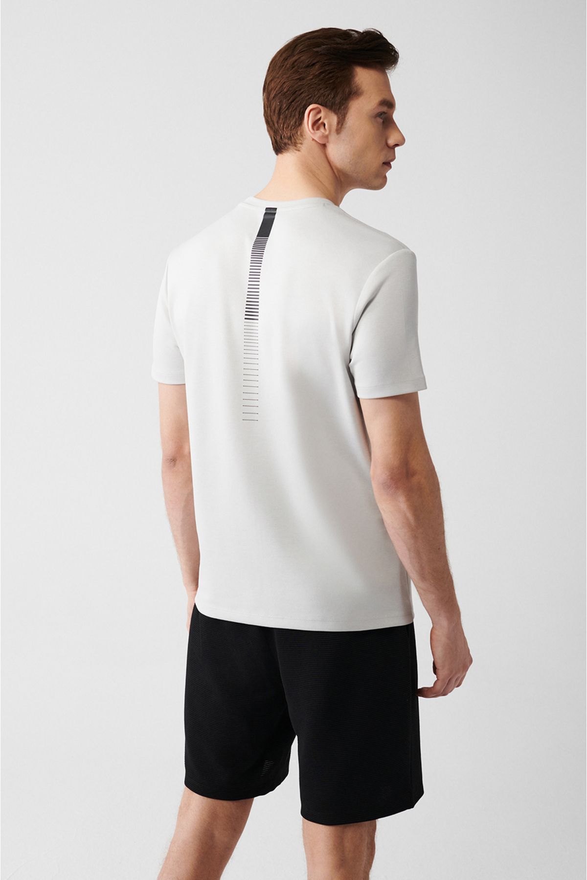 Men's Gray Bicycle Neck Back and Chest Logo Printed T-Shirt B001040