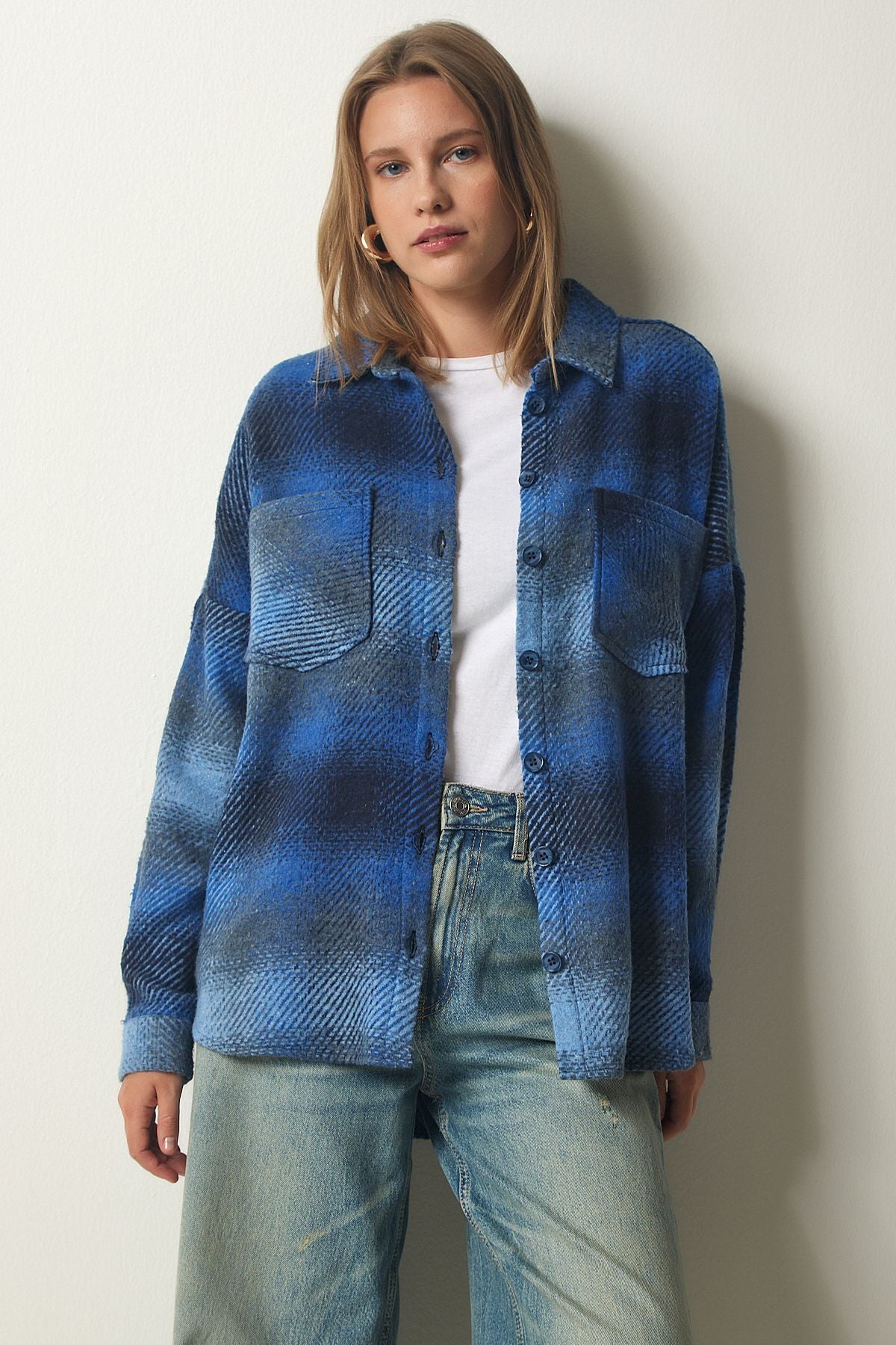 WOMEN BLUE WASH ODUNCUDE Oversize Stamp Shirt Jacket TU00035