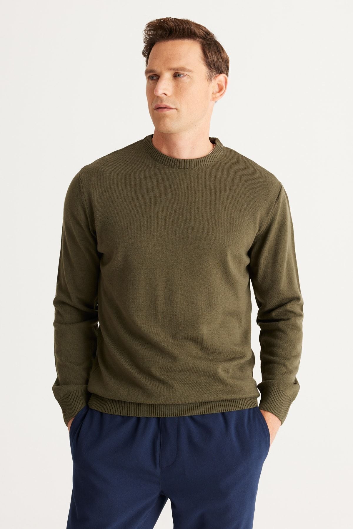 Men's Khaki Flashing Anti-Pilling Standard Fit Normal Normal Cut Bicycle Biller Knitwear Sweater