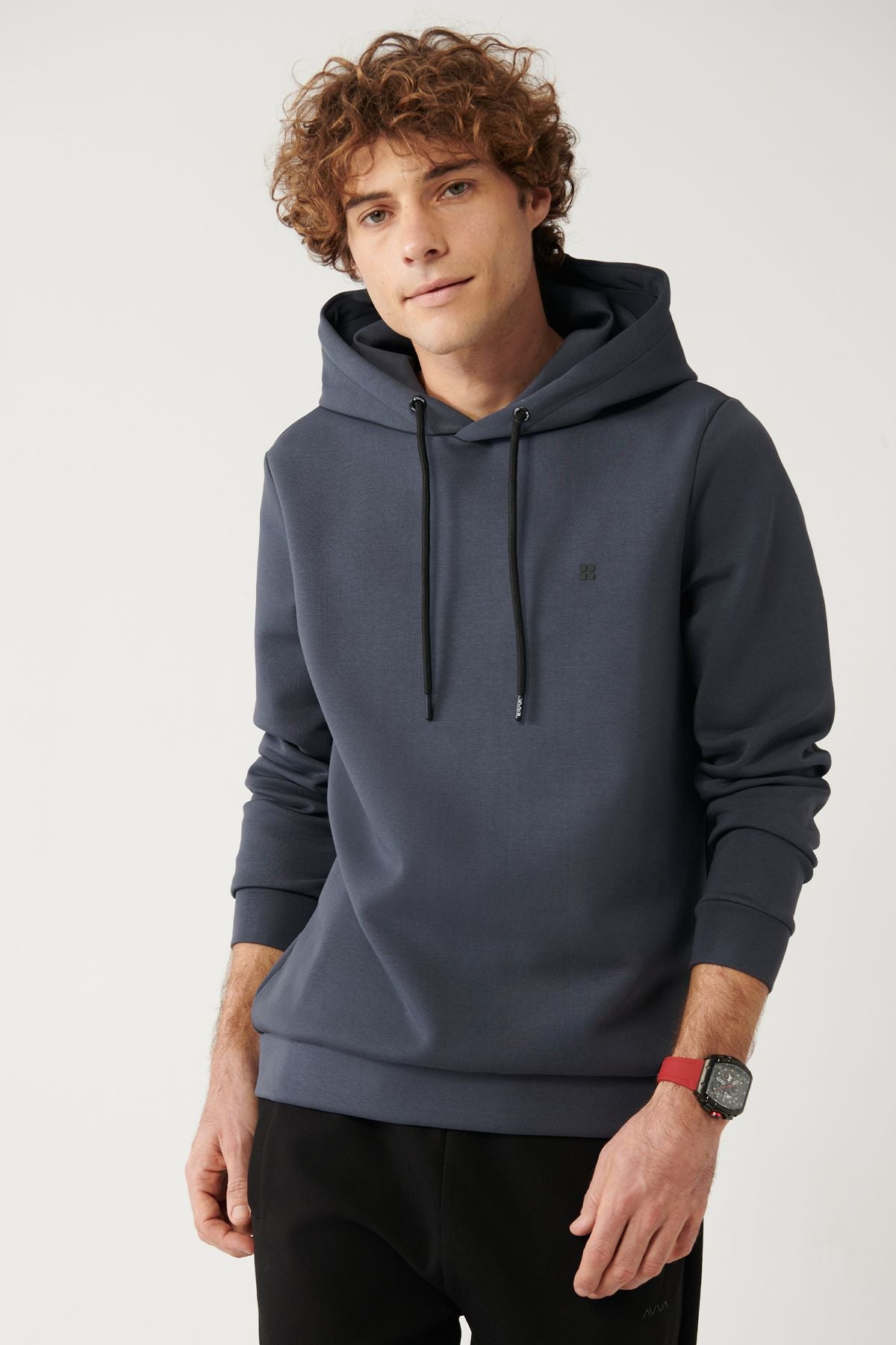 Men's anthracite hooded flexible soft tissue Interlok fabric Sweatshirt B001101