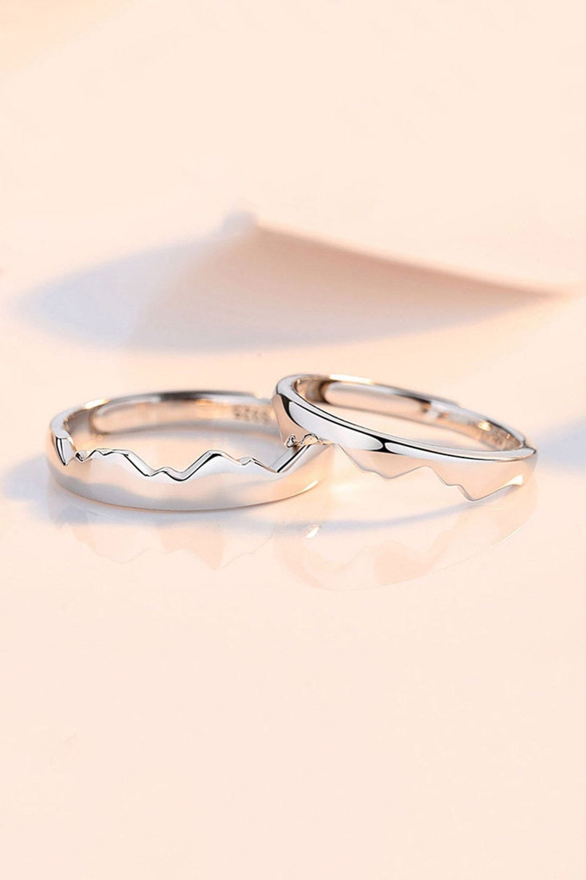 Mountain and sea harmony silver plated adjustable double wedding rings ring