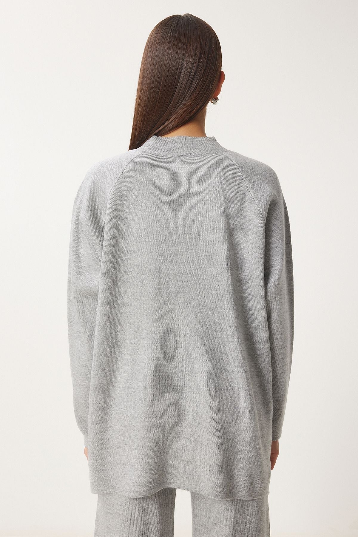 Woman Light Gray Stylish Knitwear Cossack Pants Set Mu00012