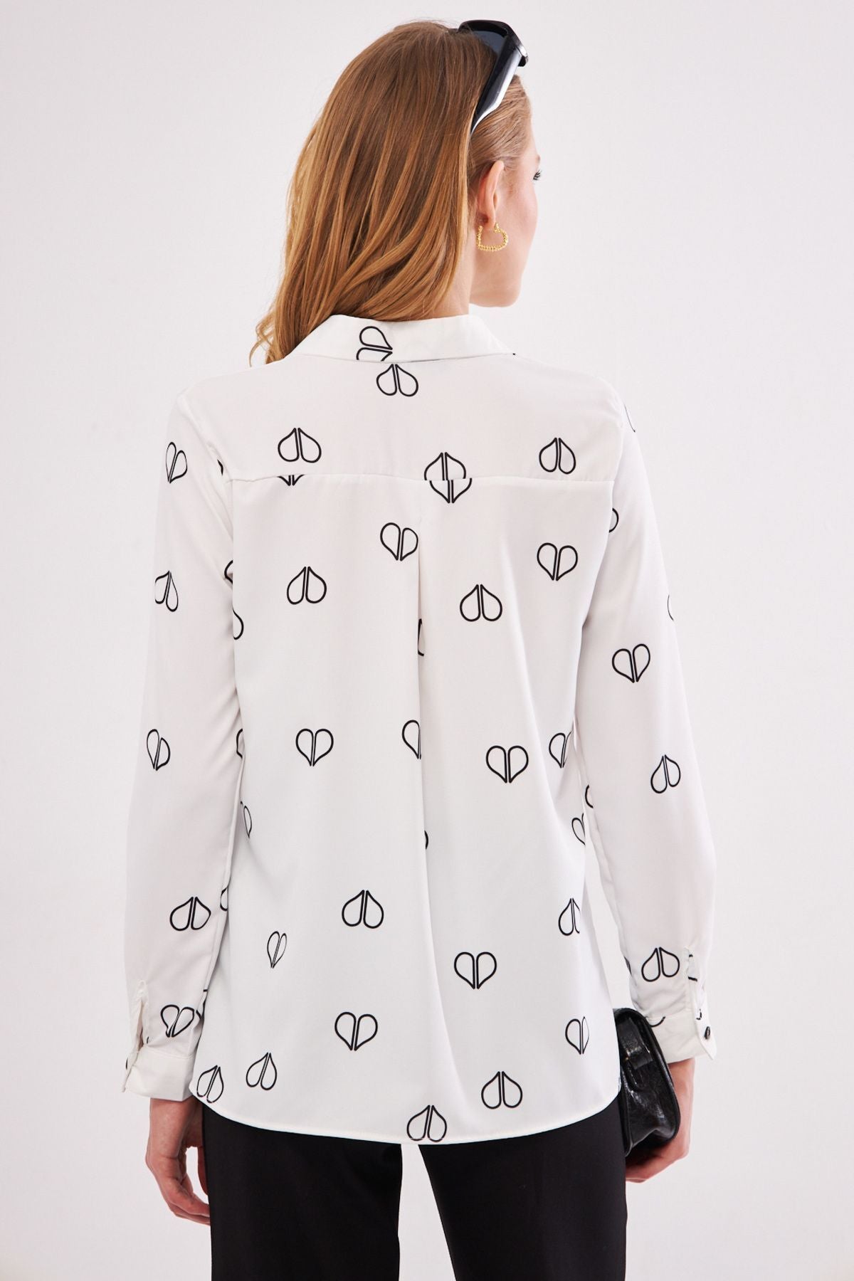 Women's White Sold Pile Detailed Single Patterned Long Sleeve Shirt ARM-24Y001015