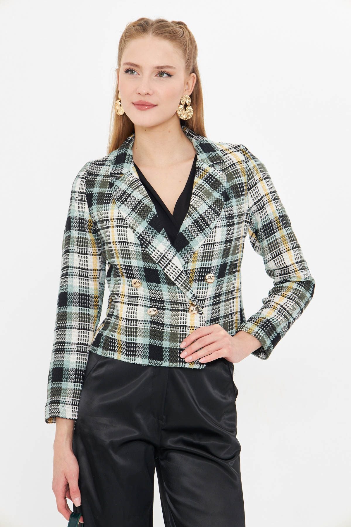 Female Mint-Blaz Cruve Yaka Tüvit Crop jacket ARM-24K001014