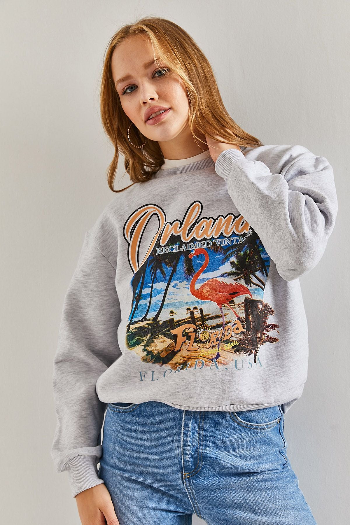 Woman Orlando Picture Printed Three Yarn Sweatshirt