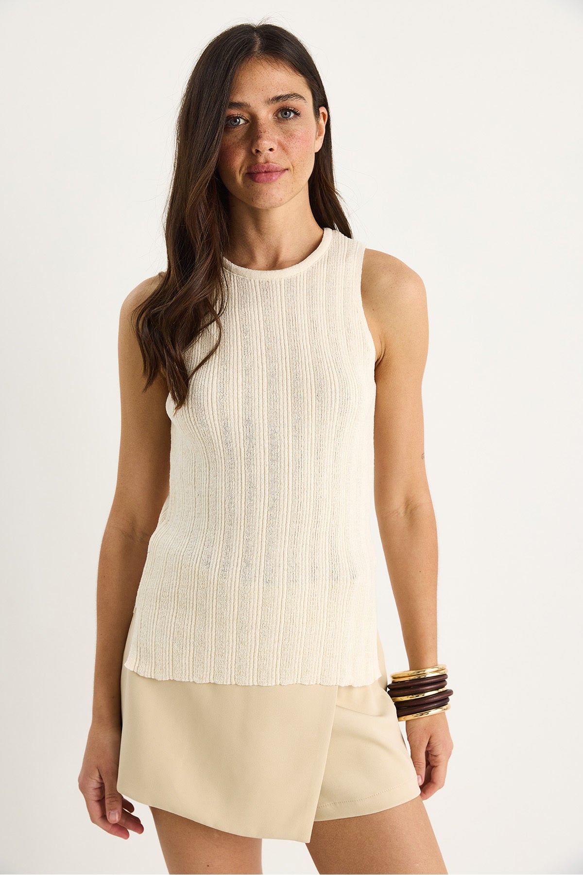 Women's Crew Neck Ribbed Knitwear Blouse 20251024