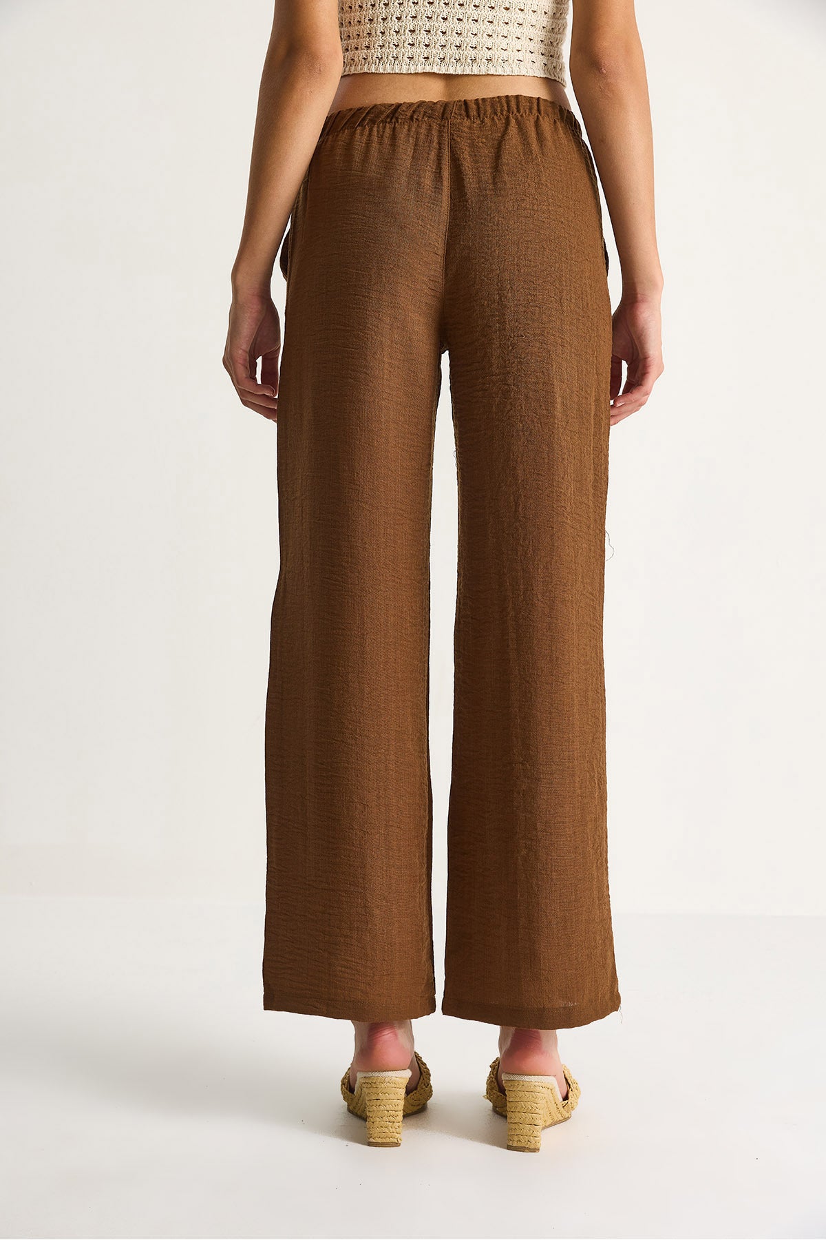 Women's Tie Waist Pocket Detailed Linen Palazzo Trousers R6675 60283146