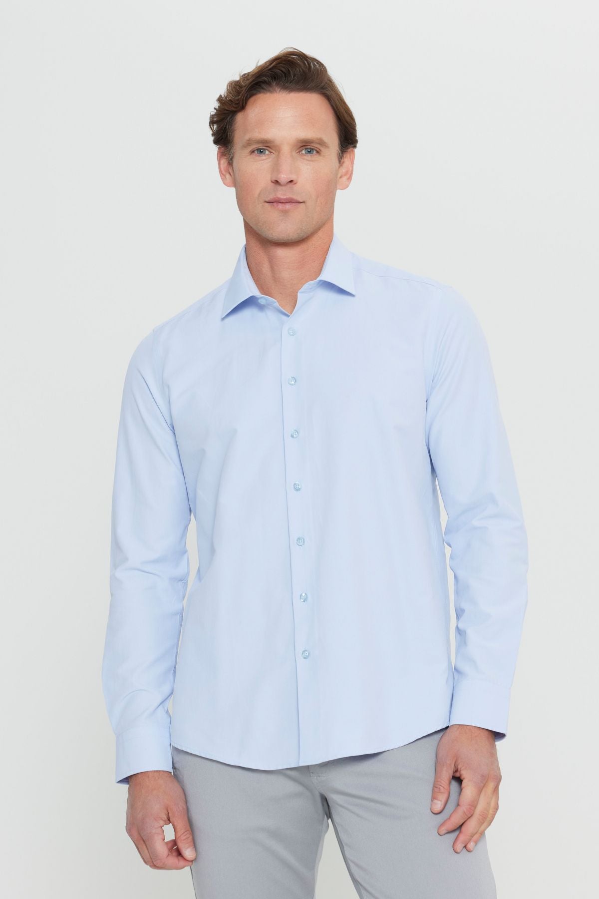Men's Light Blue Ironing Easy Non-Ion Slim Fit Narrow Cutter Classic Collar Cotton Shirt