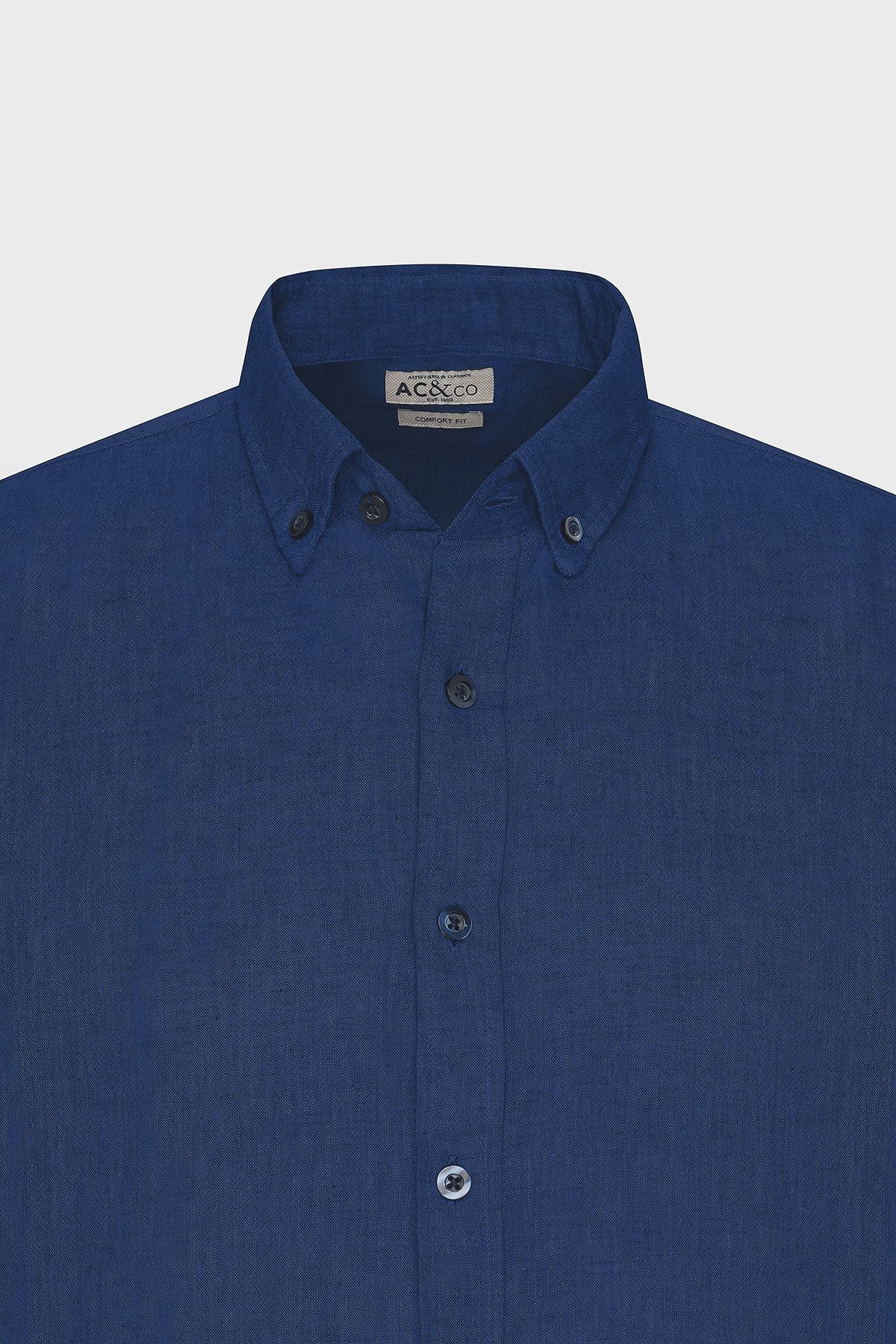 Men's Indigo Kenen Comfort Fit Casual Cutting Buttoned Neck Casual Shirt