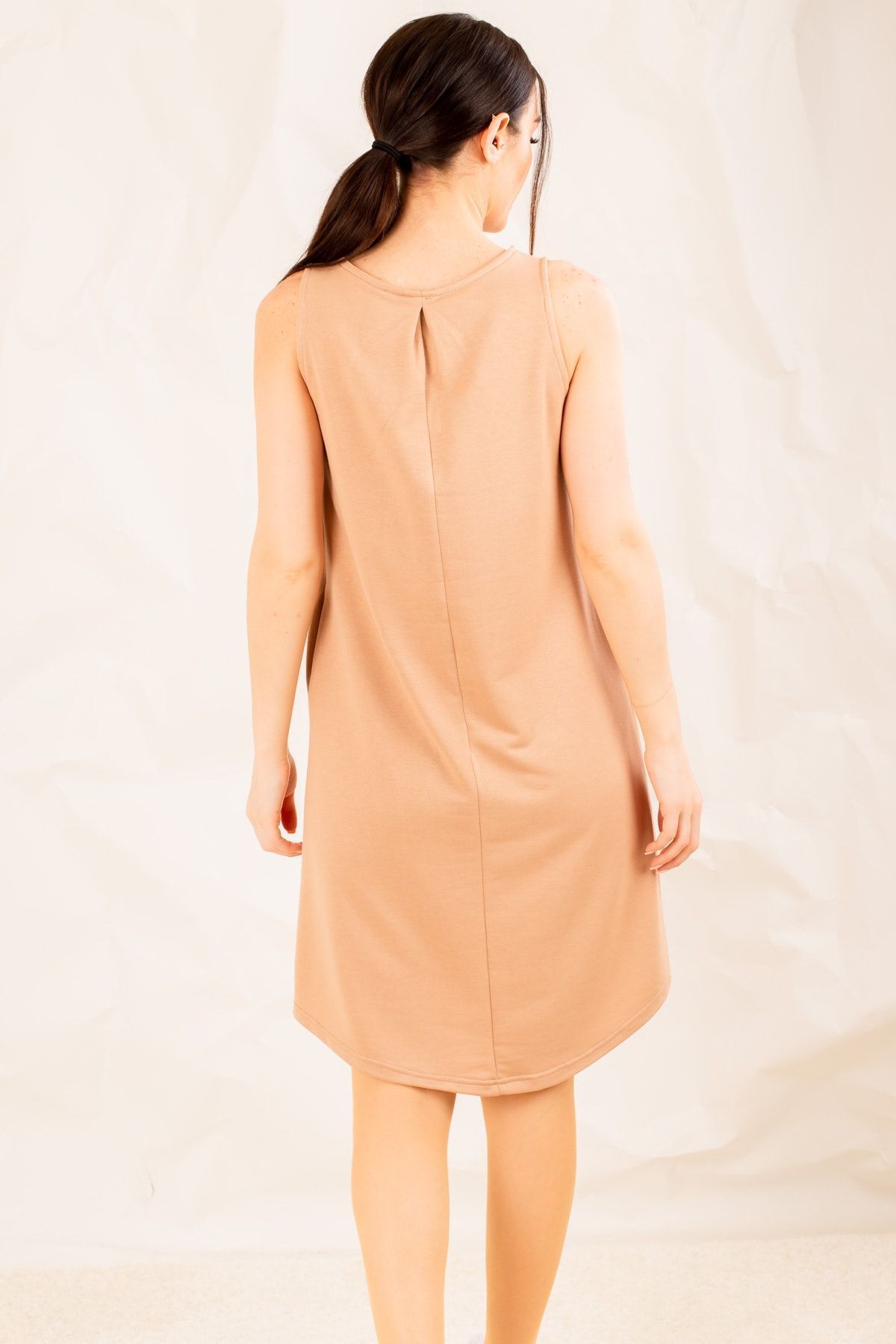 Female beige pocket midi size dress arm-19y001122