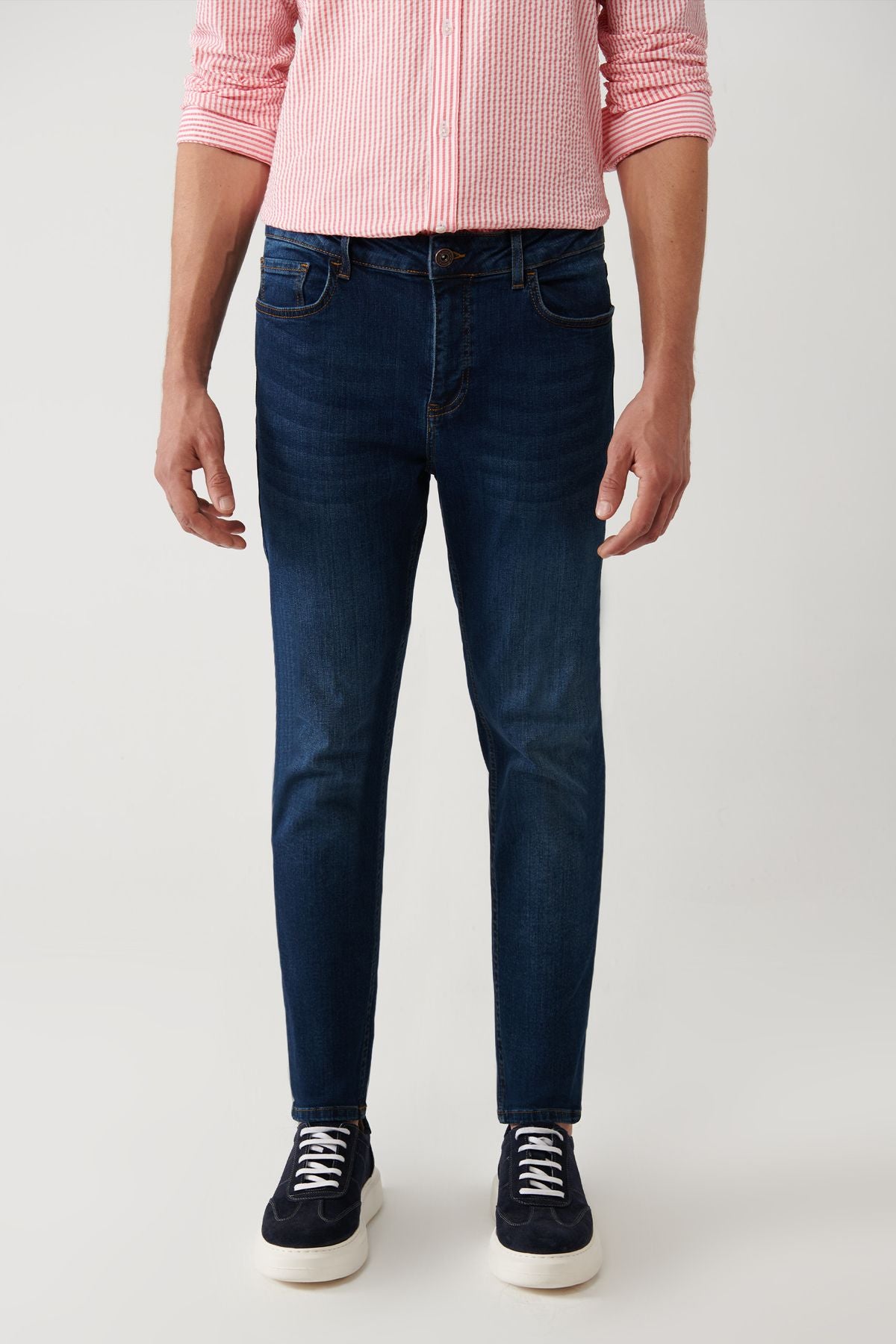 Men's Dark Blue Obedness Washing Flexible Jean Pants B003510