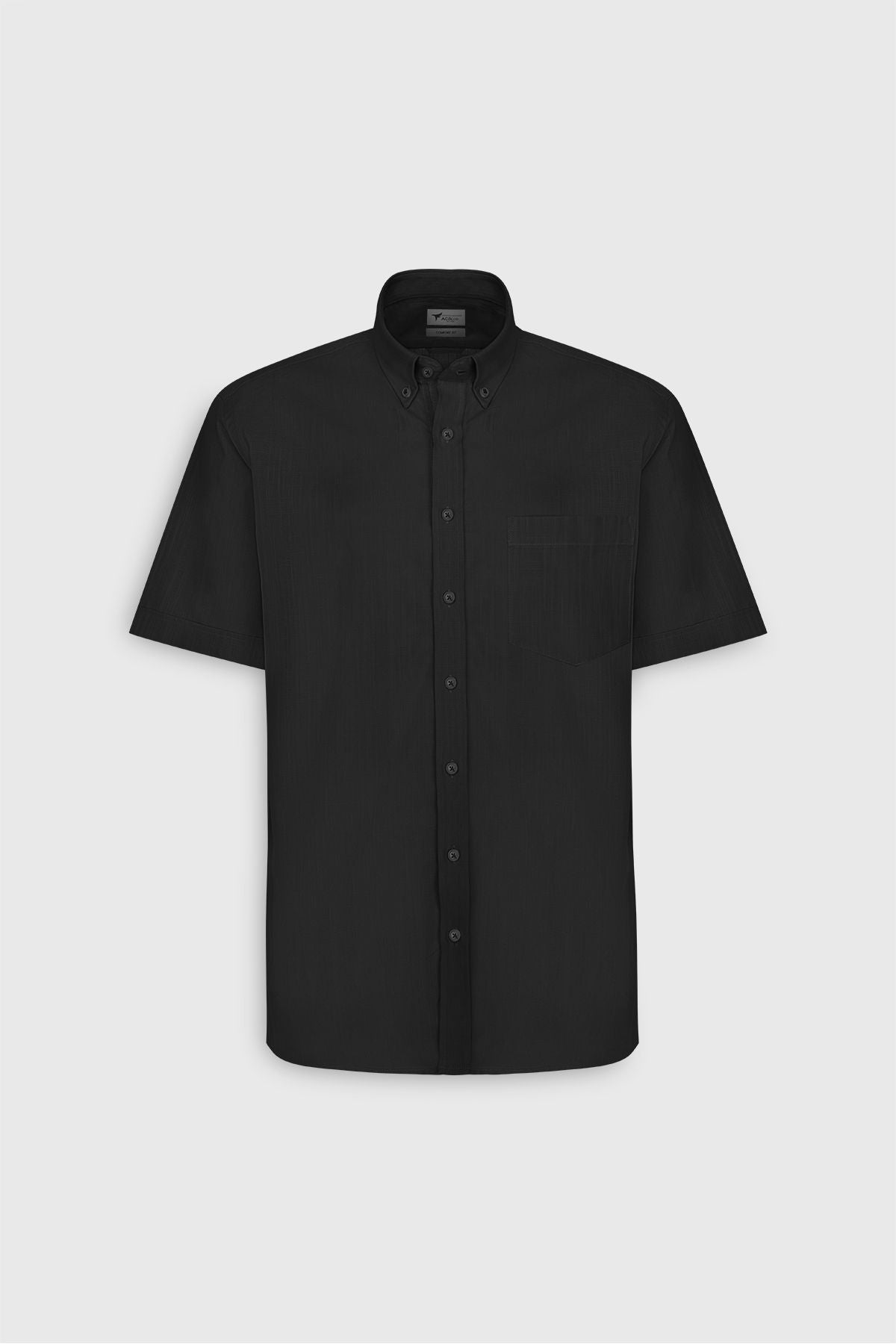 Men's Black Comfort Fit Casual Cutting Buttoned Neck Linen Look 100 %Cotton Short Sleeve Shirt