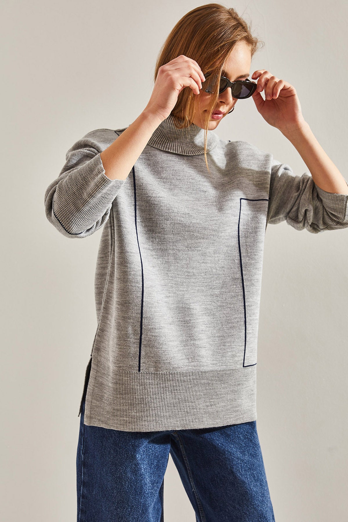 Women's Turtleneck Geometric Patterned Knitwear Sweater 20234292