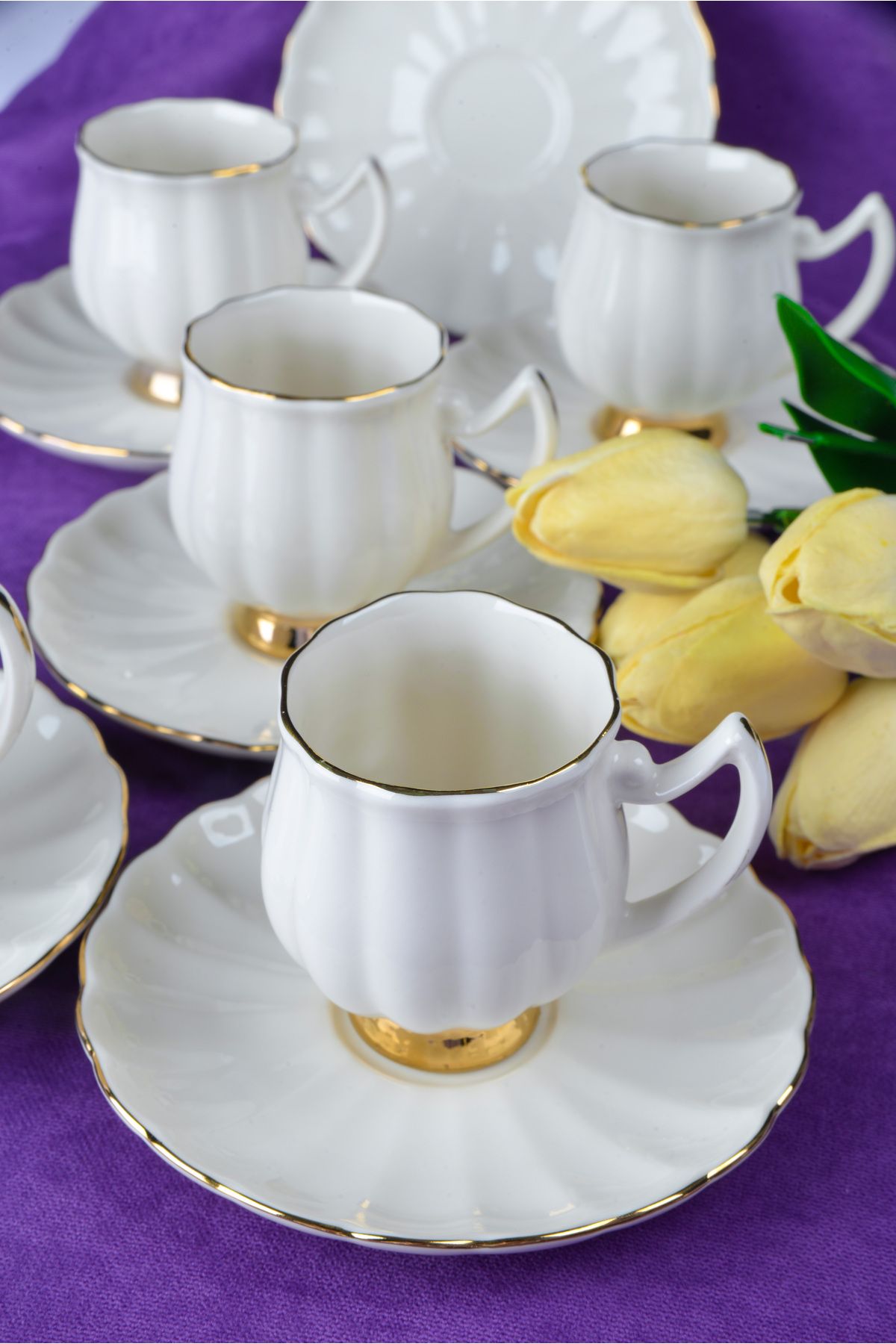 Tulip 12 Piece 6 Perons Golden Gilding Cup Set