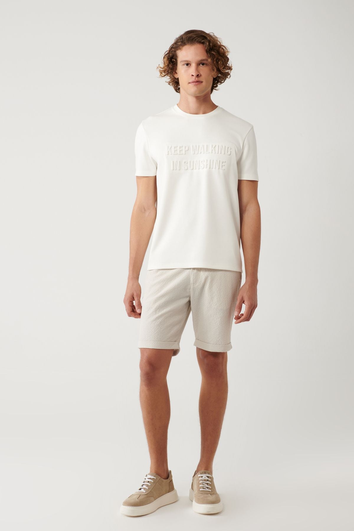 Men's White Bicycle Collar Printed Interlok T-Shirt A41y1006