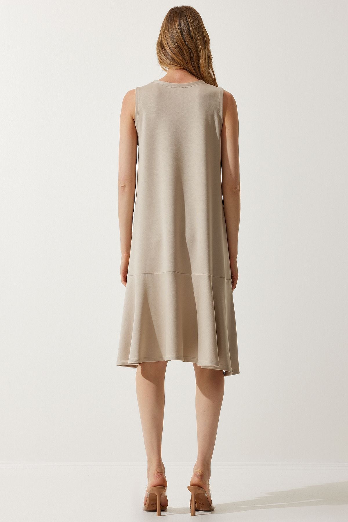Female Beige Bike Neckling Flated Bell Dress BF00089