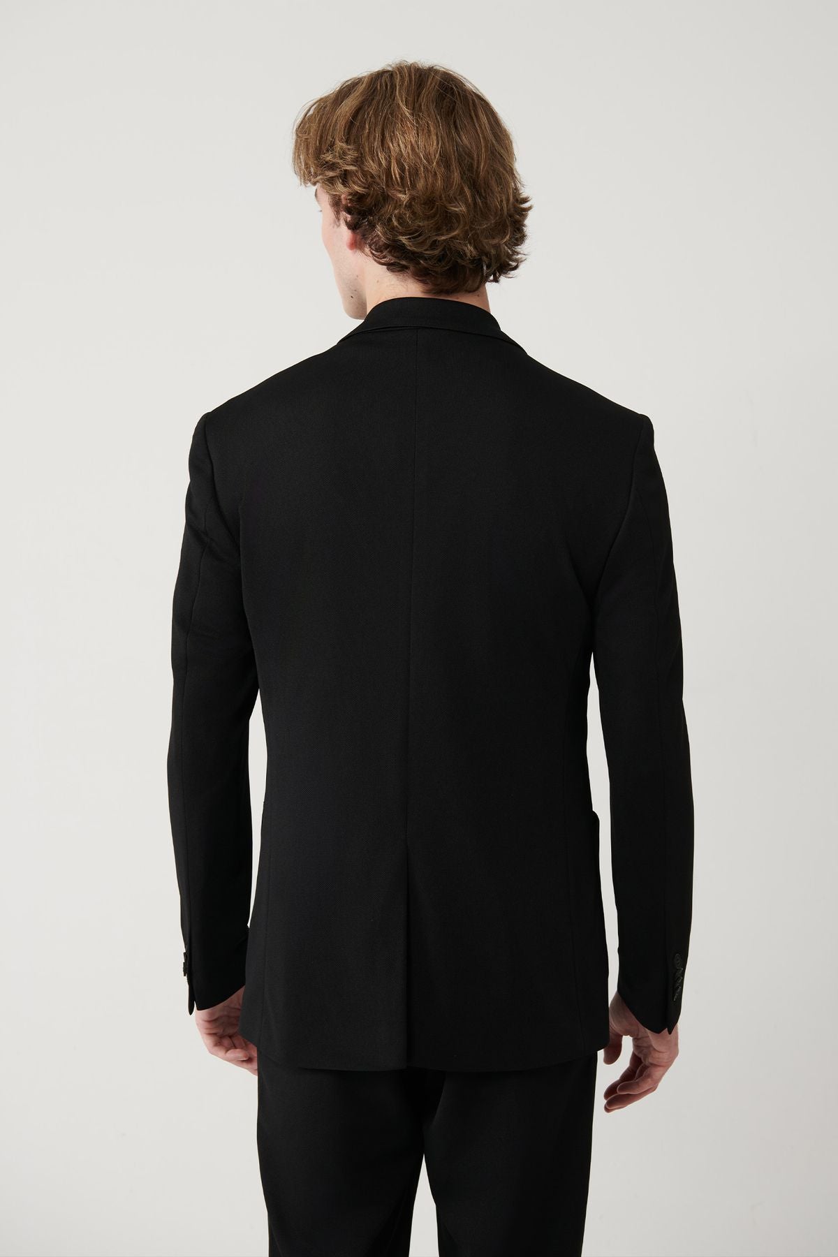 Men's black mono collar lined slit jersey fabric jacket B004000
