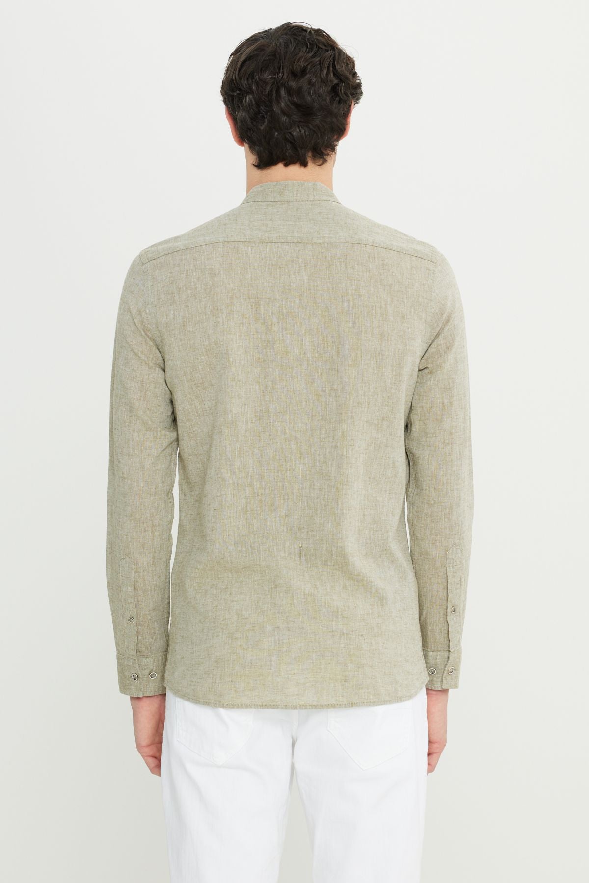 Slım hernia narrow cut dominant collar linen shirt
