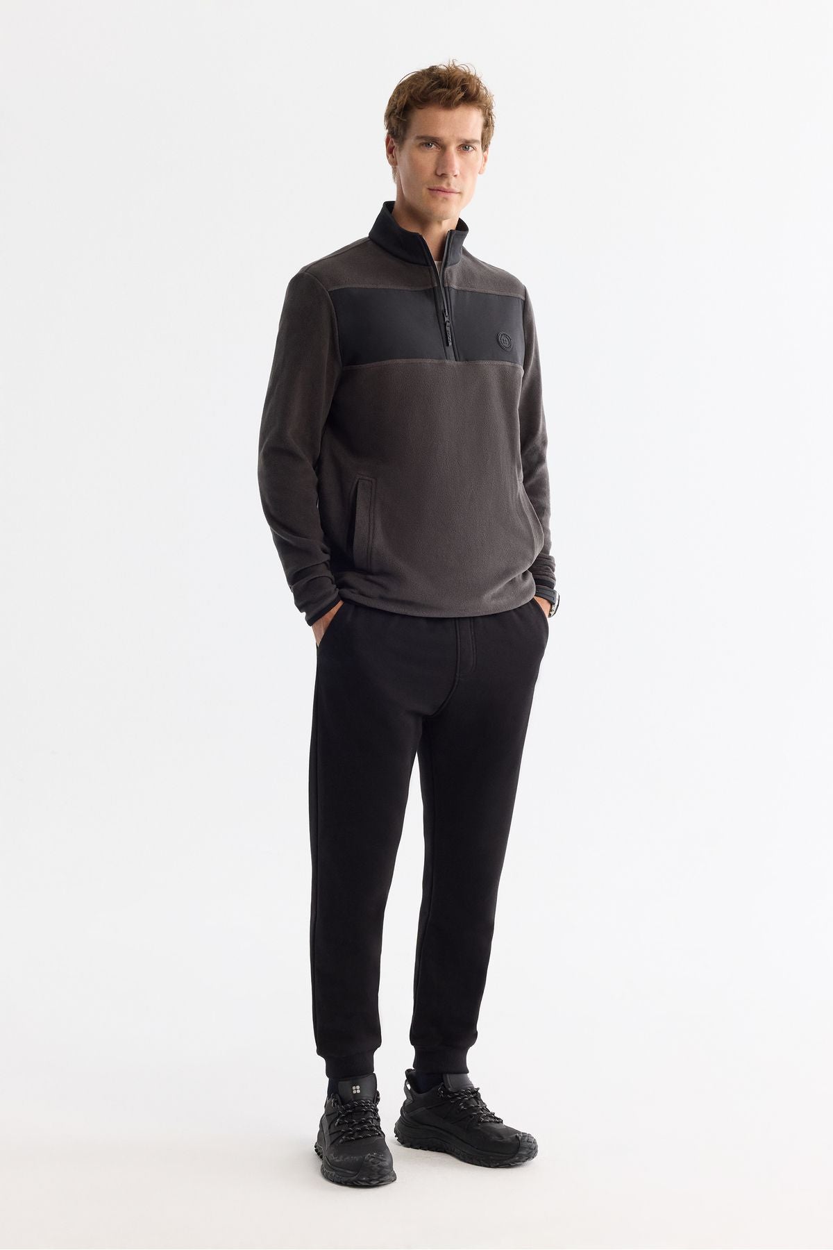 Erkek Antrasit Soğuğa Dayanıklı Fermuarlı Dik Yaka Polar Sweatshirt A42y1380