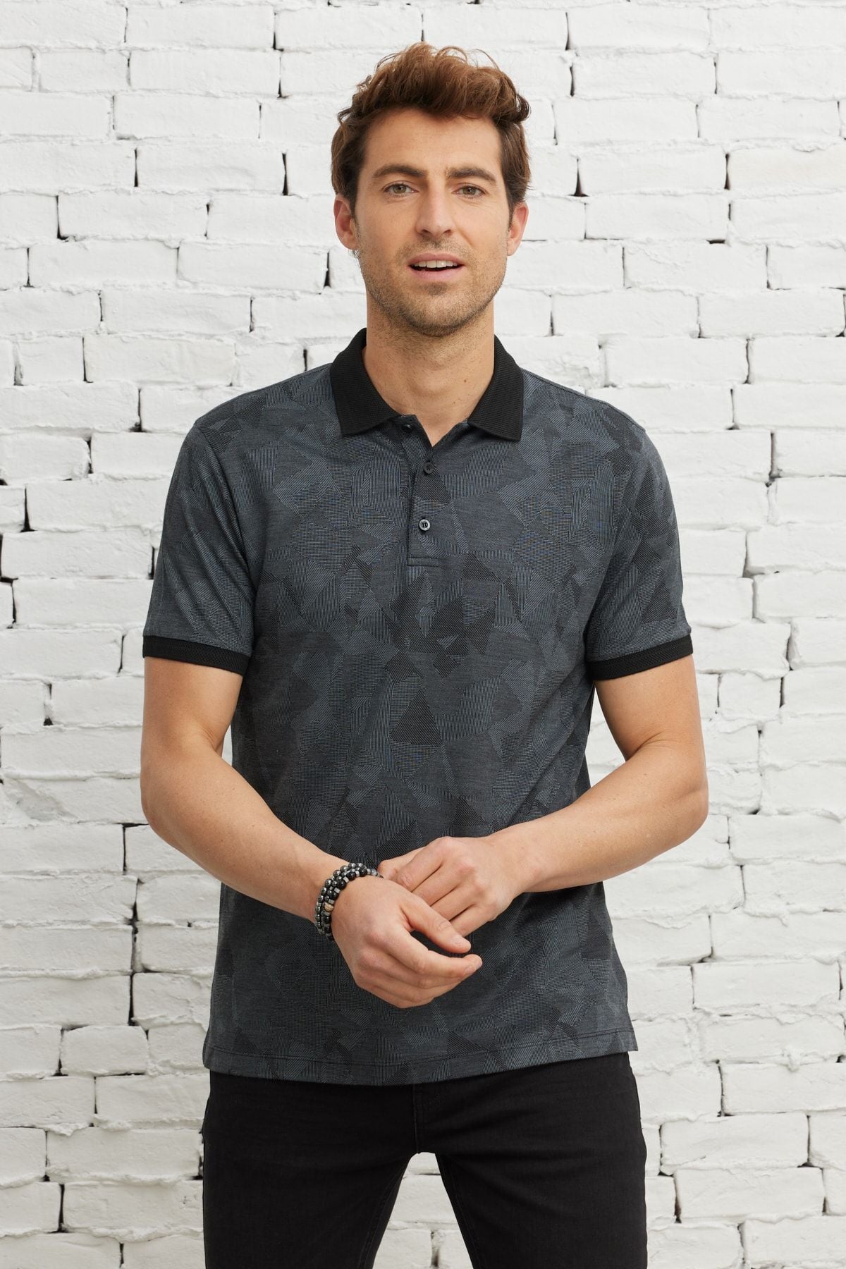 Slim fit narrow cut Polo Yaka Jacquard T -shirt