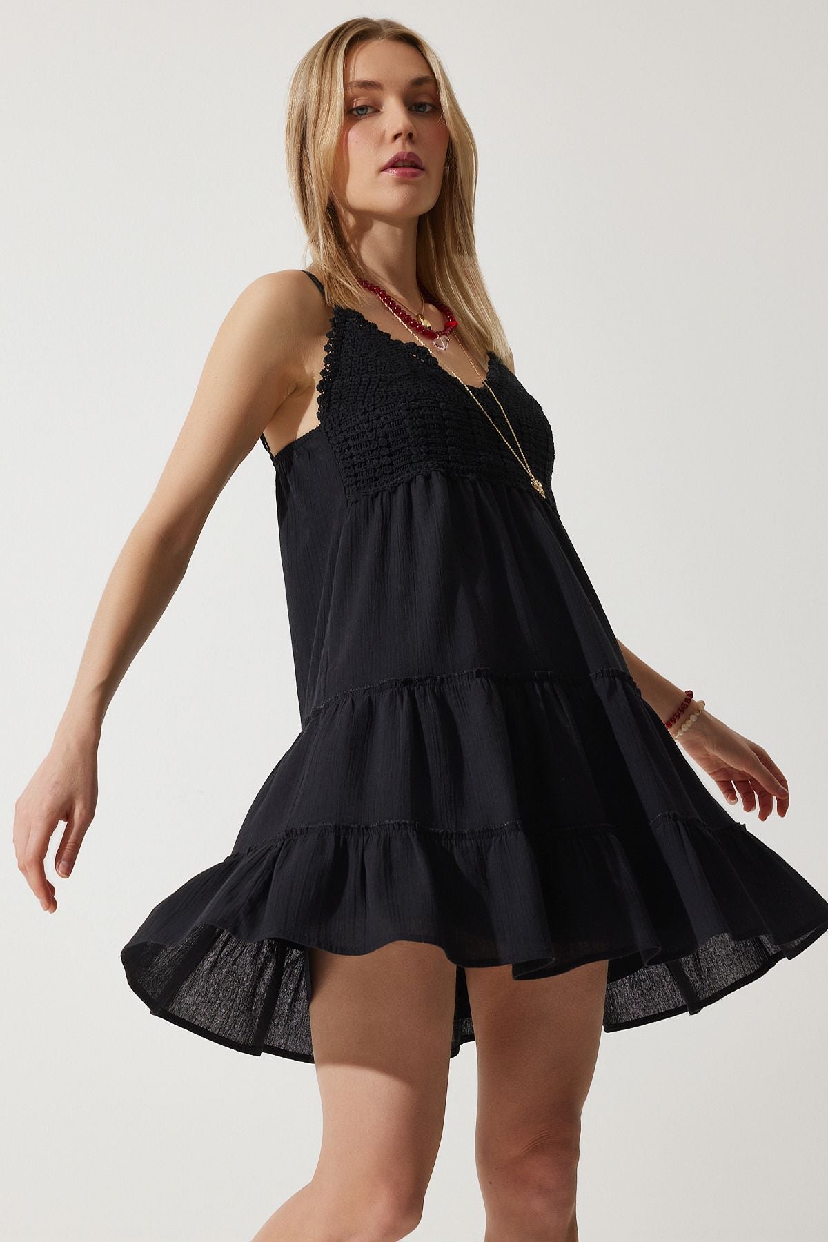 Female Black Hanger Summer Mini Clash Dress RV00192