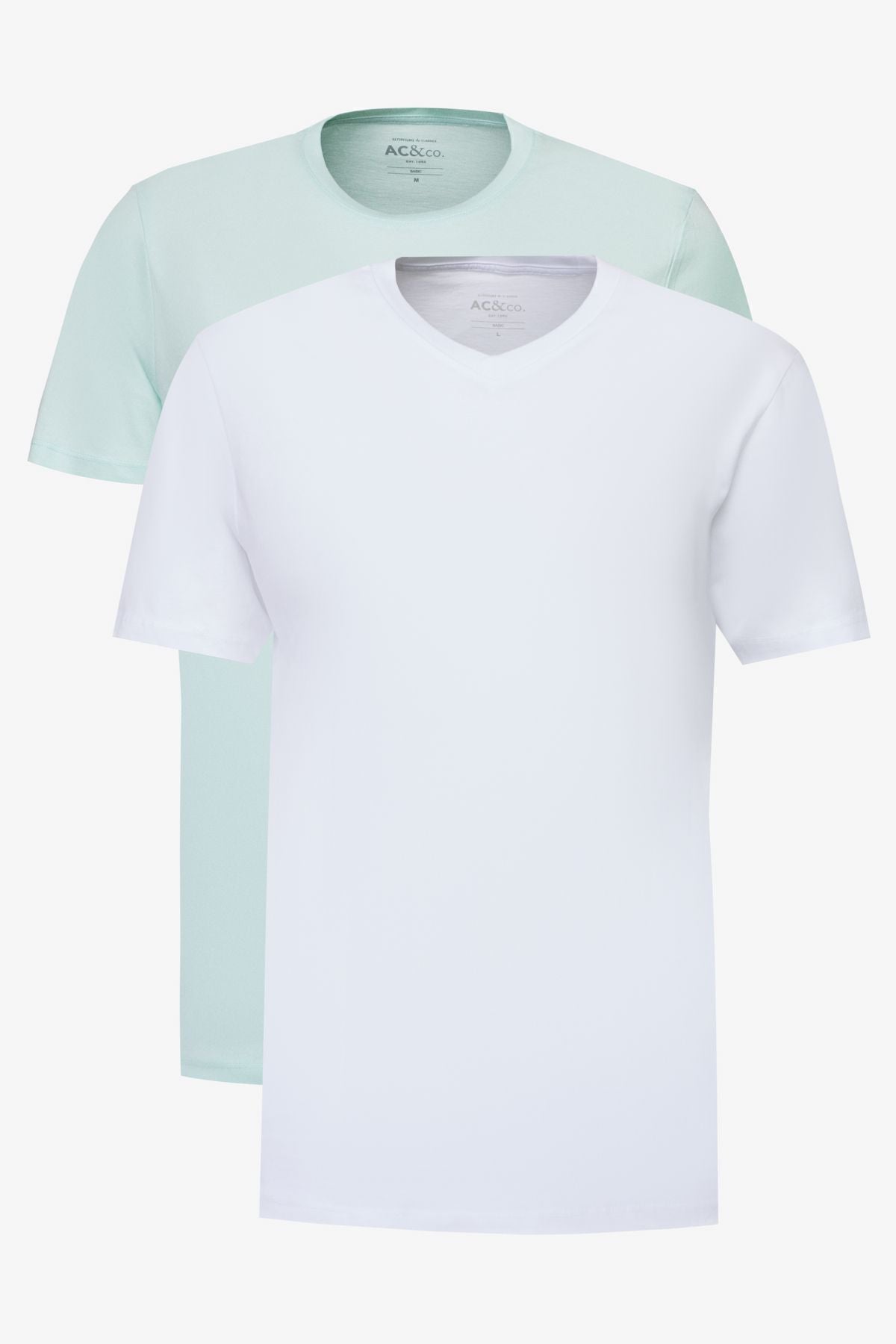 Men's Mınt-White 2 Plot Slim Fit Narrow Cut Cotton Basic T-shirt