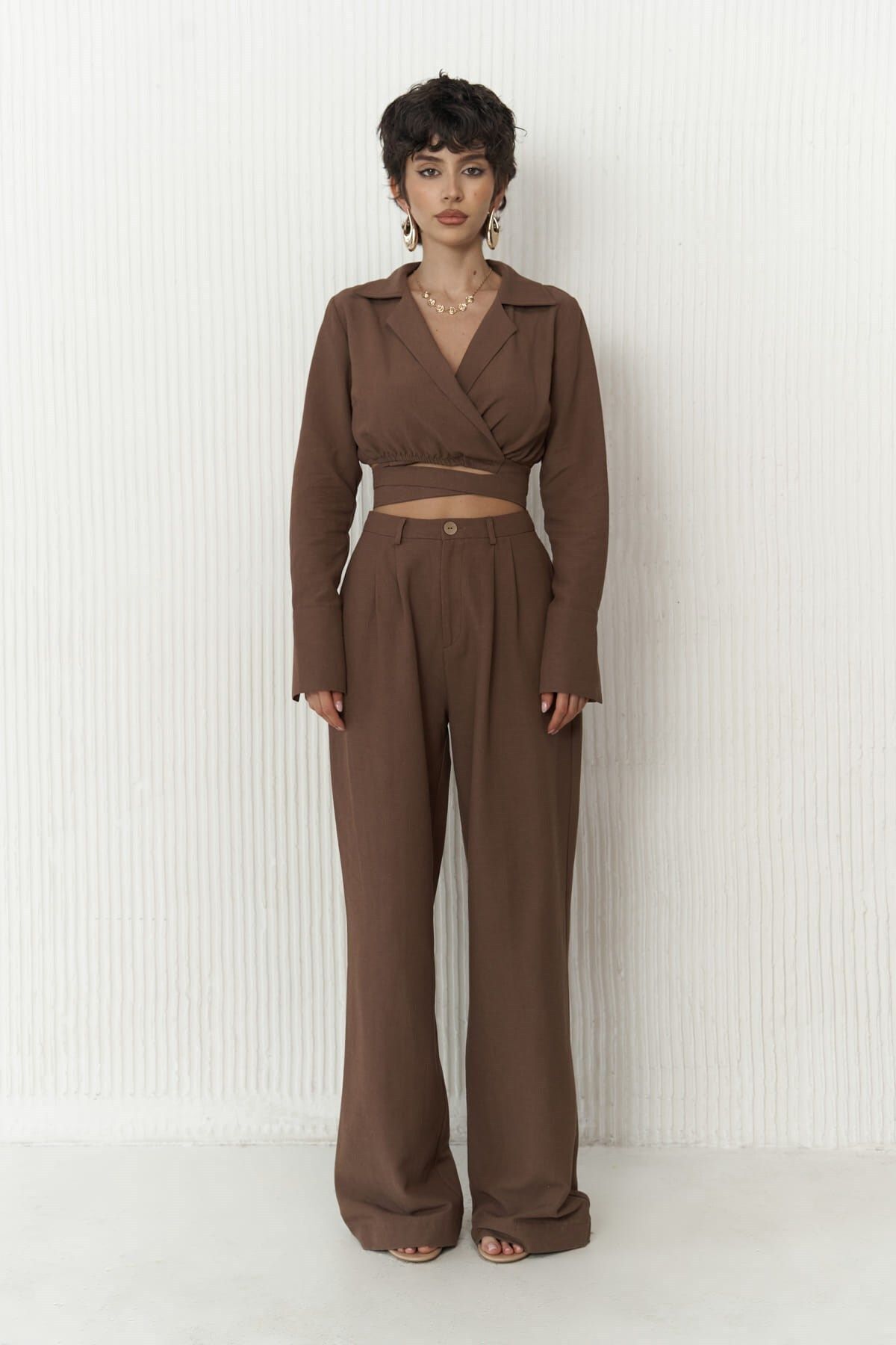 Estila Coffee Crop Pants Set