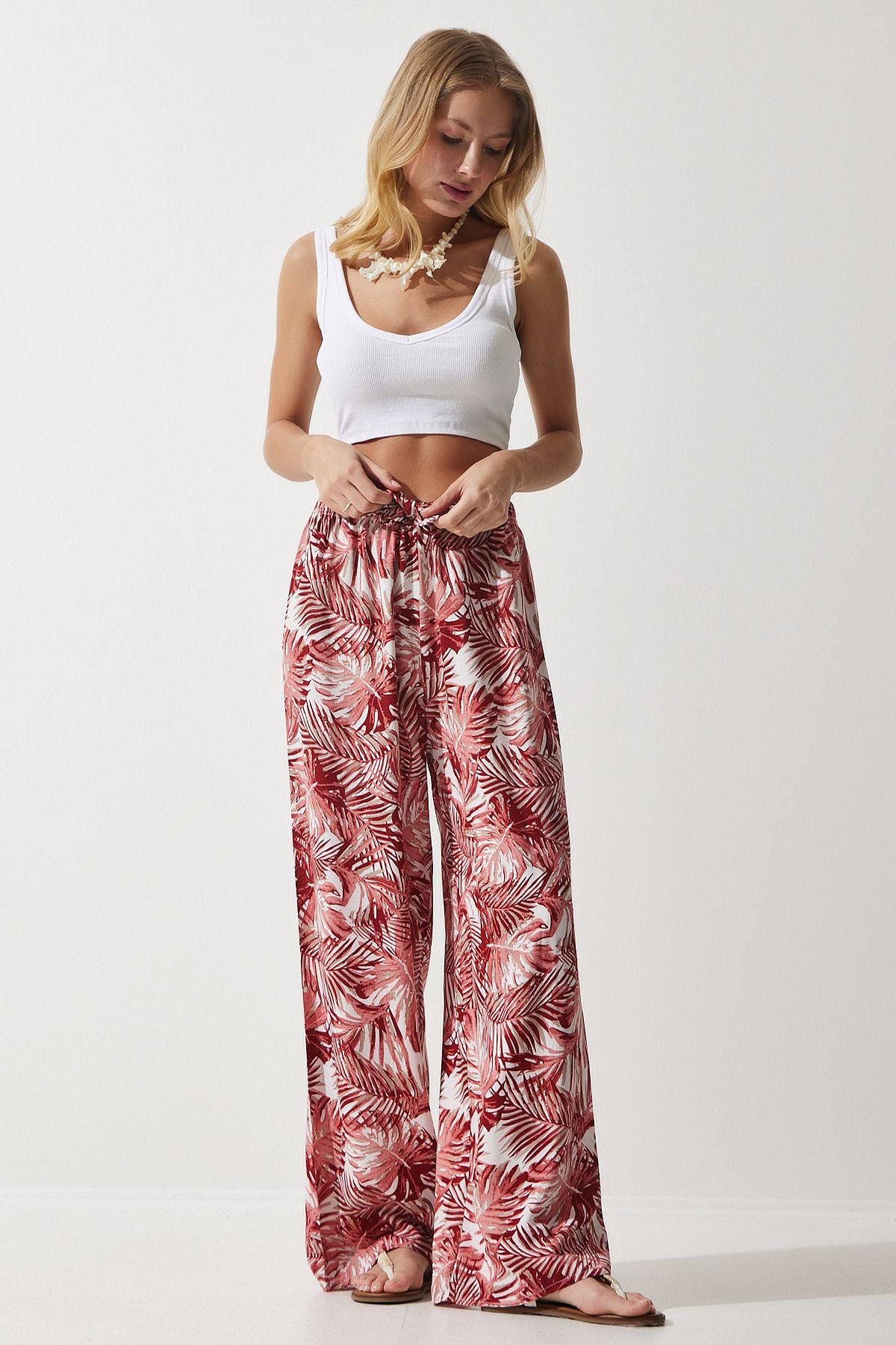 Female Peach Patterned Viscose Palazzo Pants EN00606