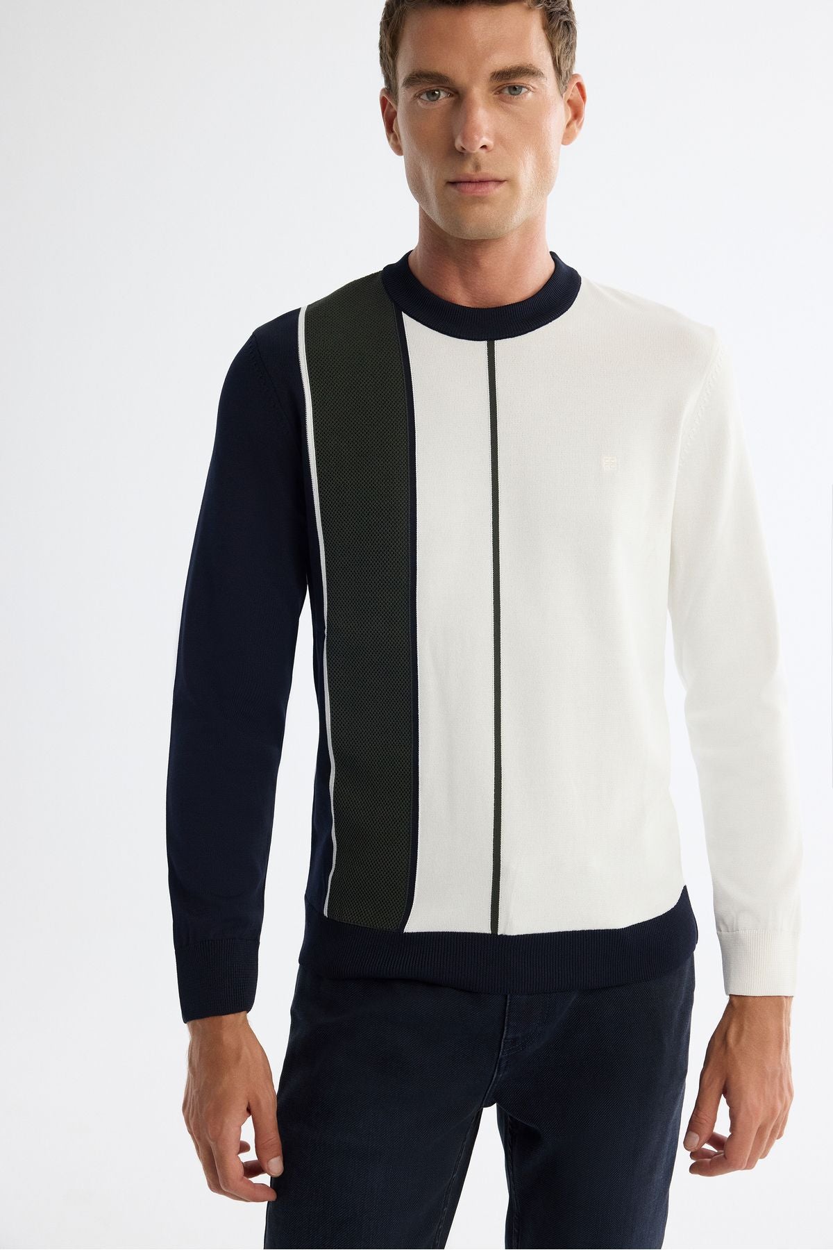 Men's Ecru Bicycle Block Bloc Color Table Sweater A42Y5033