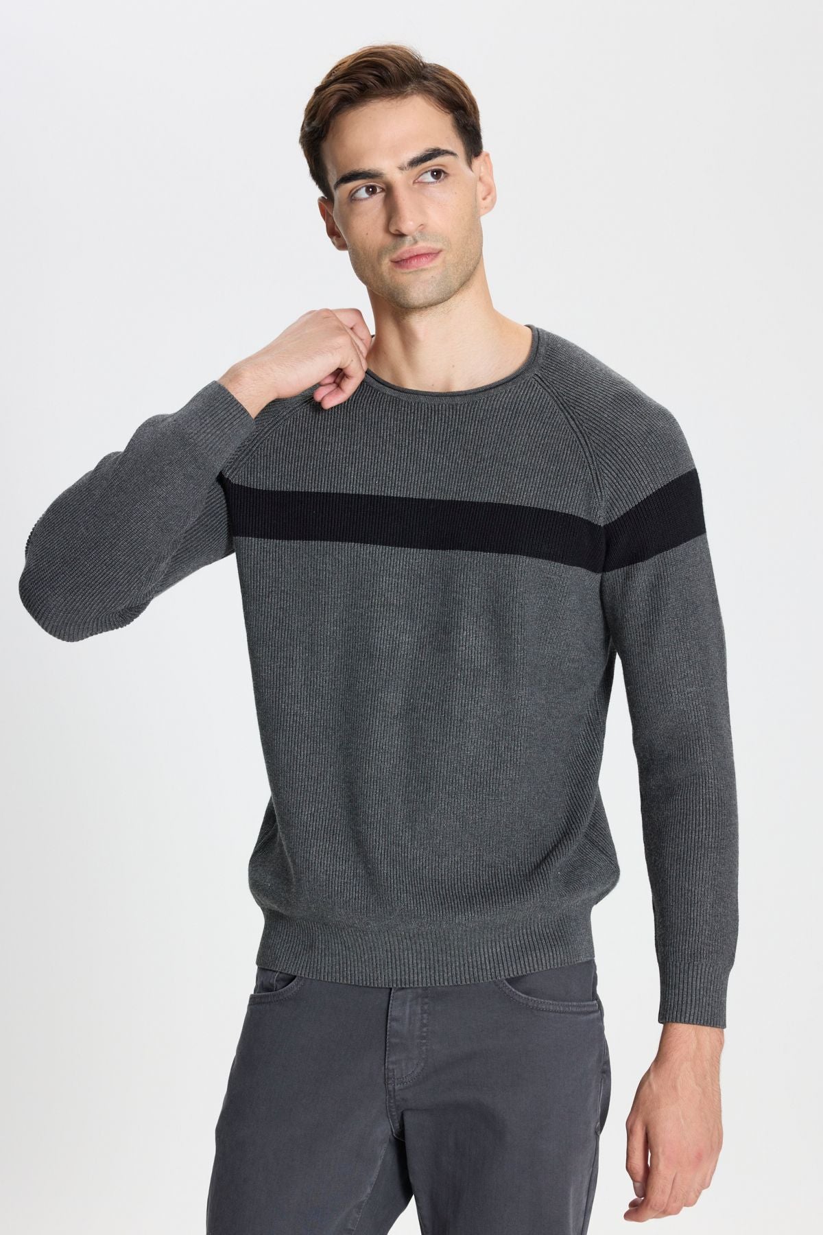 Men's anthracit-black standard fit Normal Cut Normal Cycling Bike Patterned Knitwear Sweater