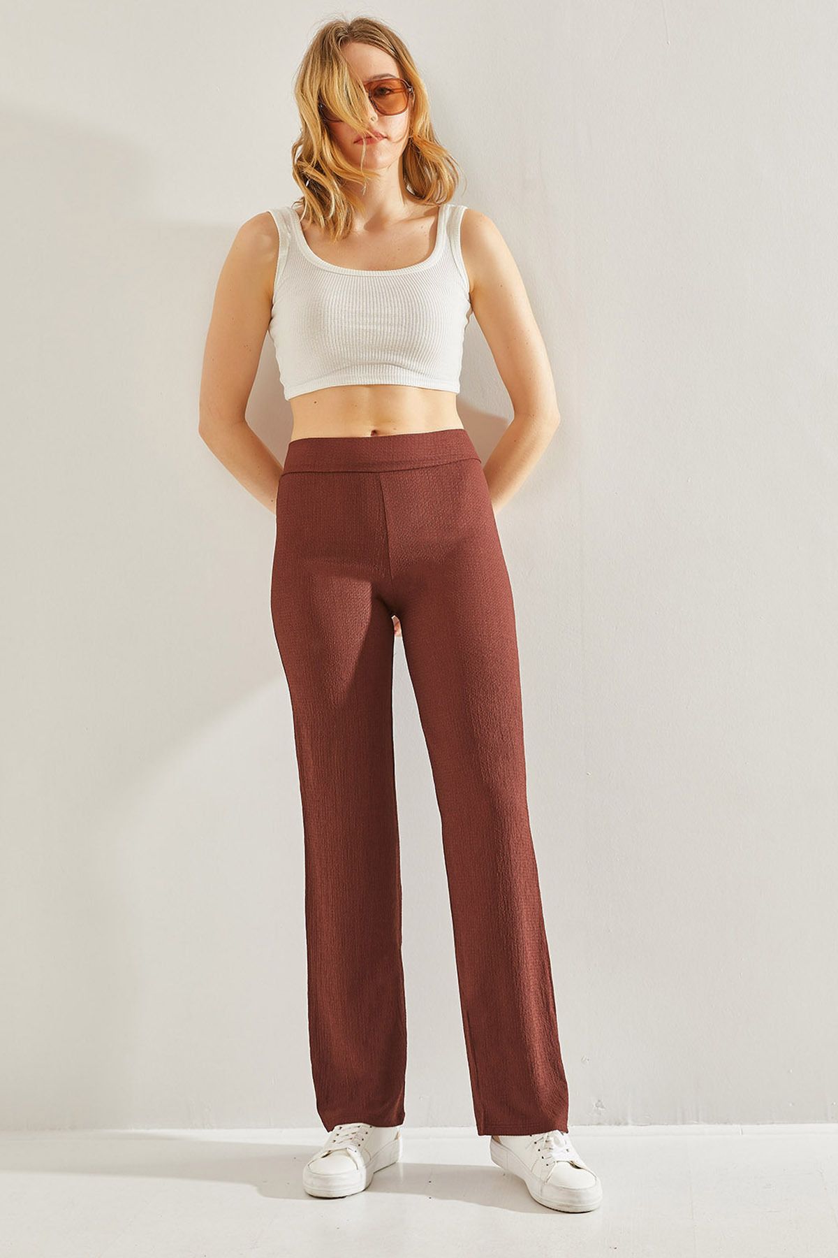 Women's waist rubber crook fabric pants 60231004