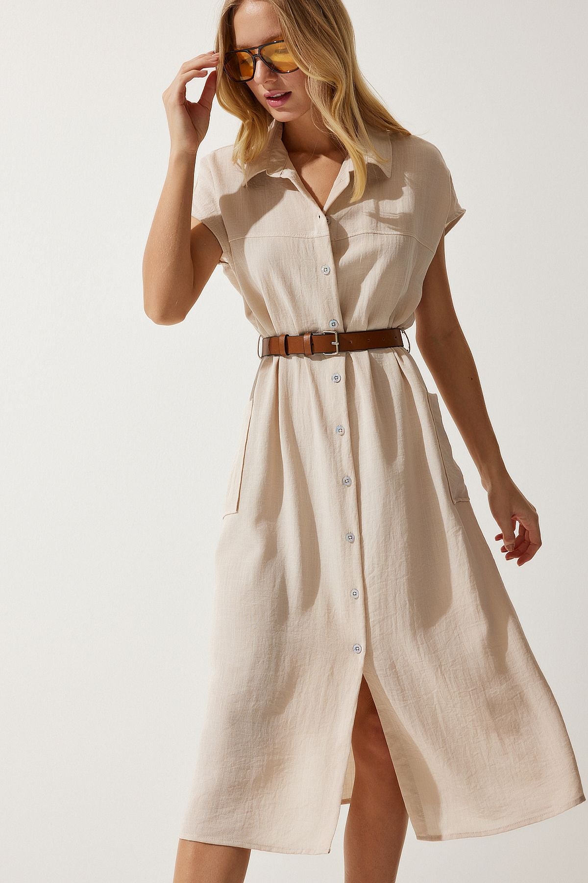 Women's Cream Arched Woven Dress MX00155