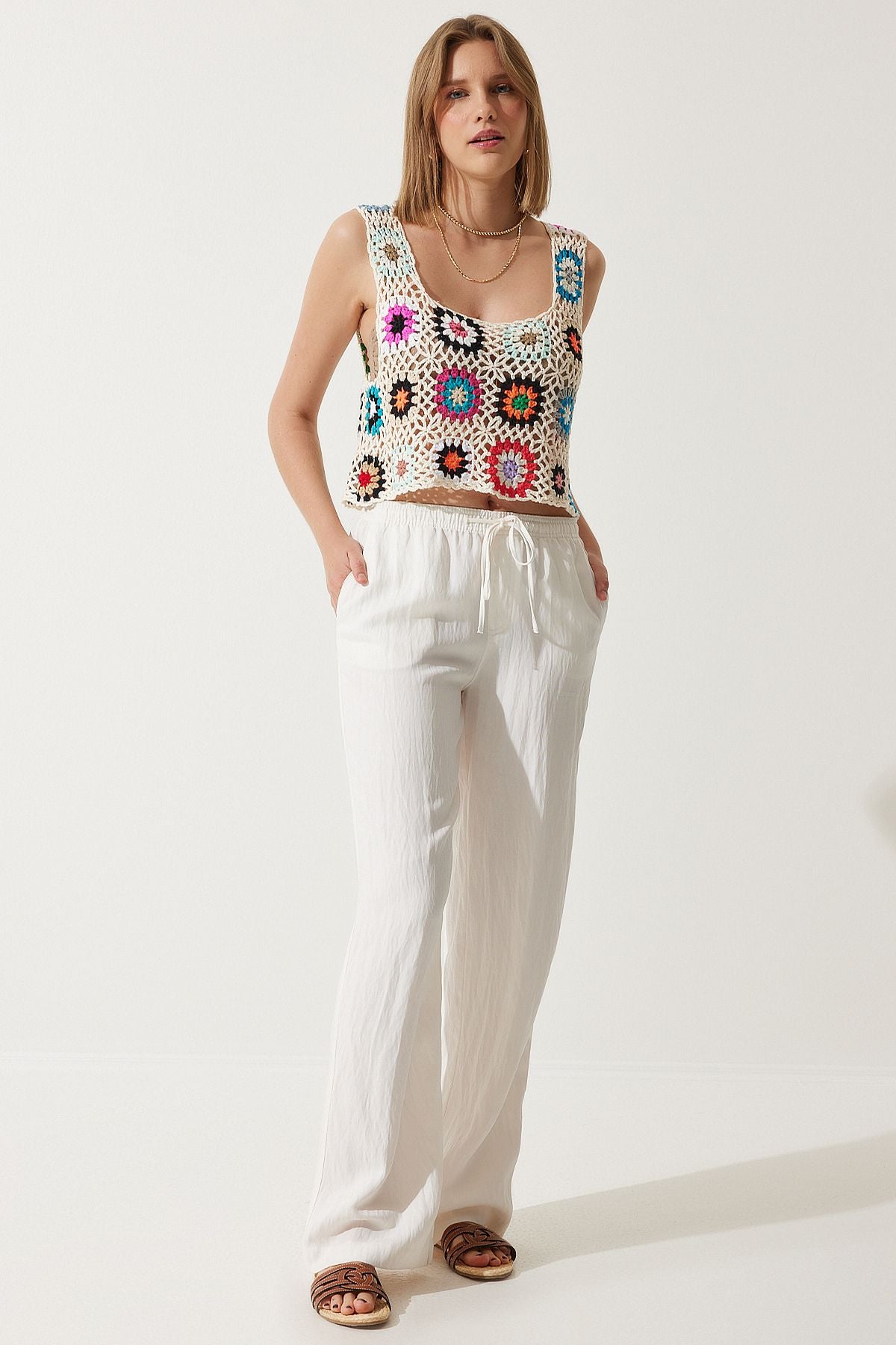 Women's Cream Open Crop Triko Blouse TP00040