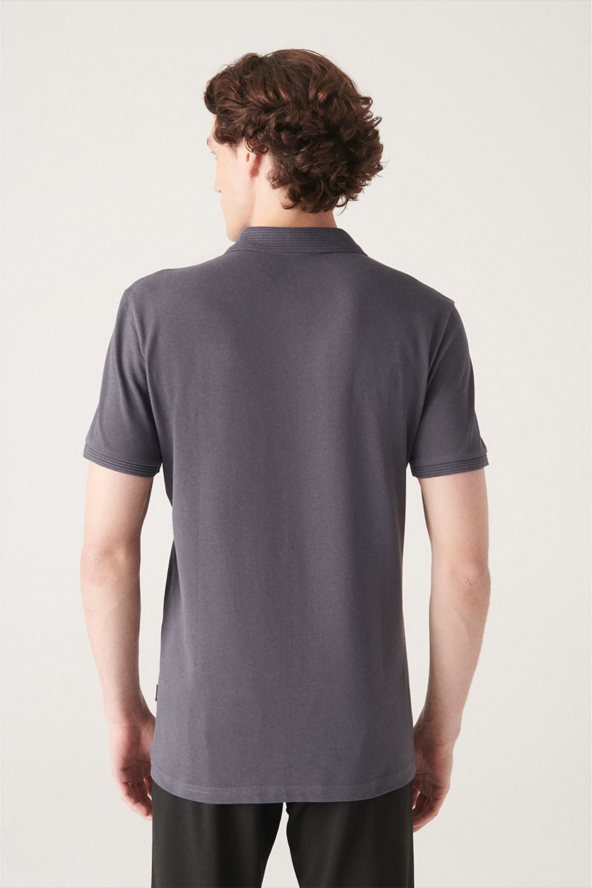 Men's anthracite 3 button 100 %corn cotton Polo Yaka T-shirt B001027
