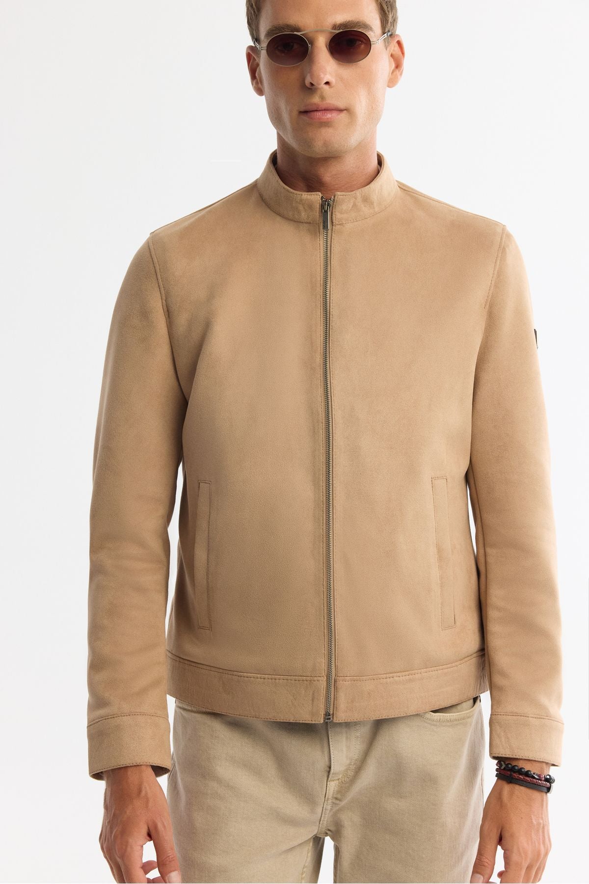 Men's Beige Suede Tissue Pre -Zipper Fine Mont B006002