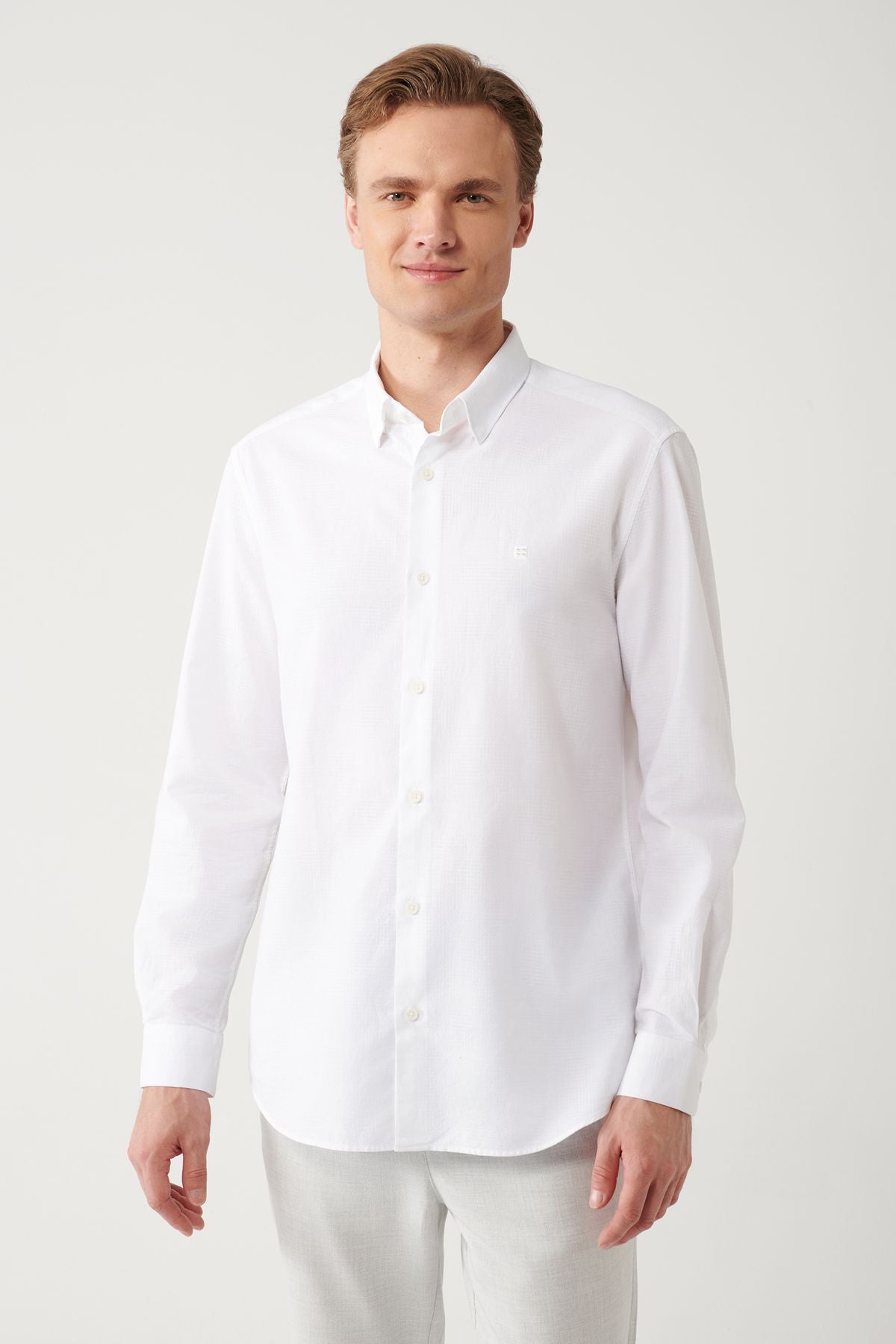 Men's White 100 %Cotton Jacquard Patterned Shirt A32Y2175
