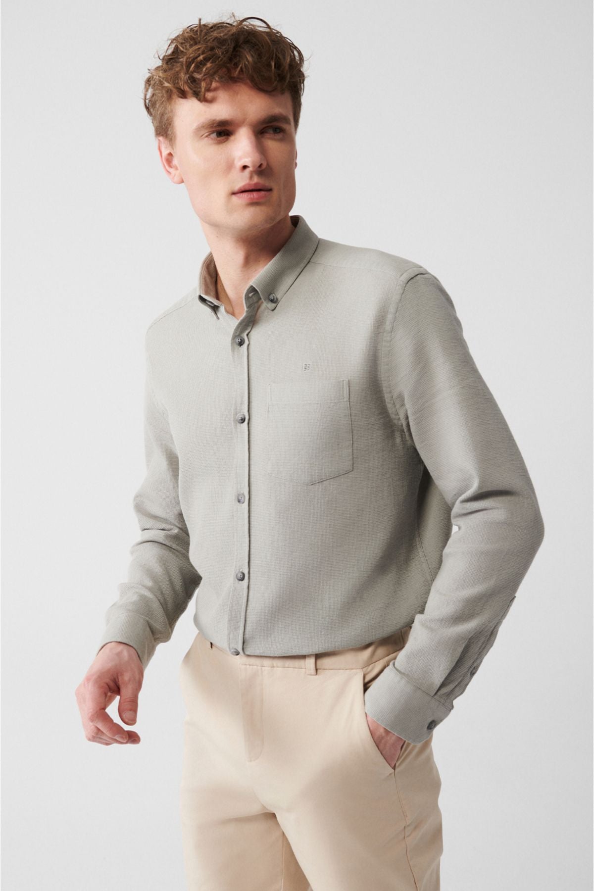 Men's gray 100 %cotton pocket shirt A31y2005