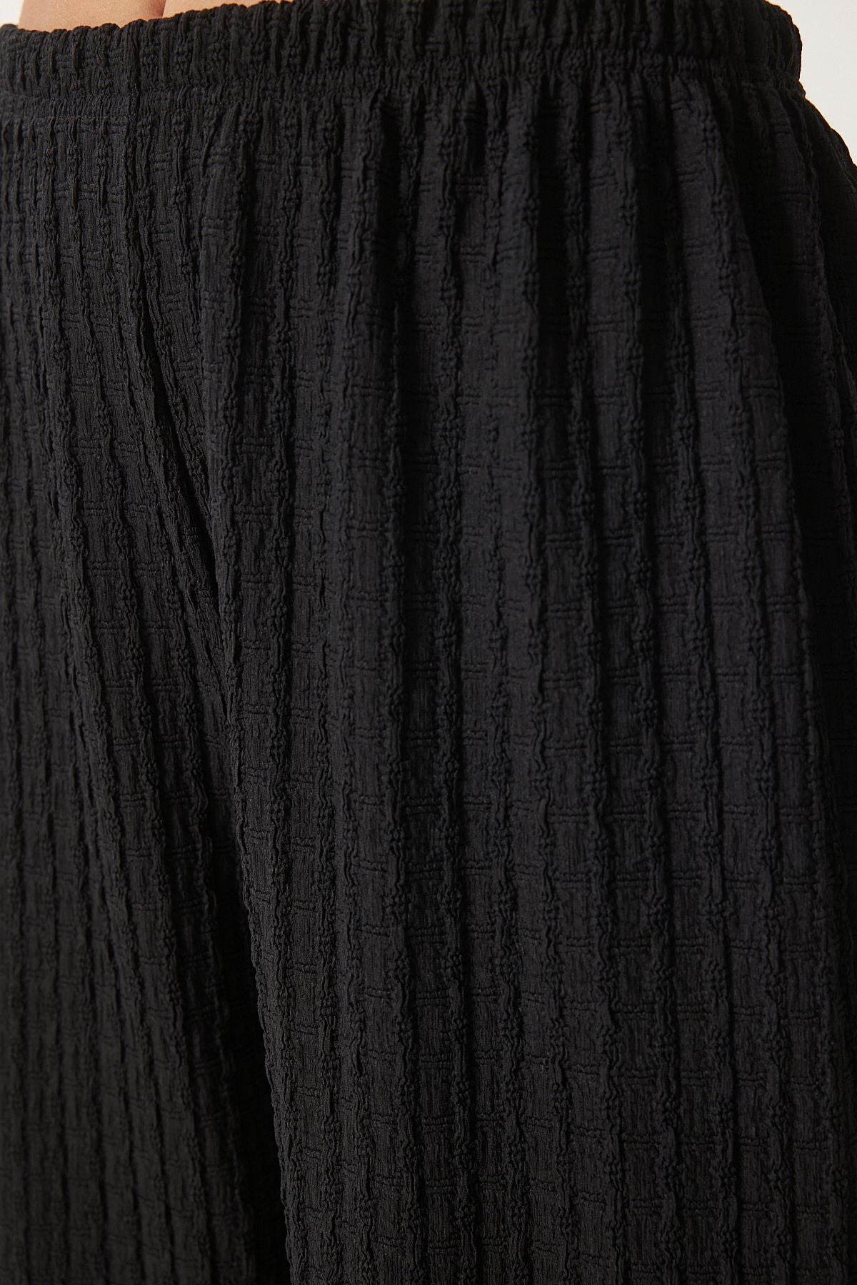 Women's black textured kimono pants knitting set an00217