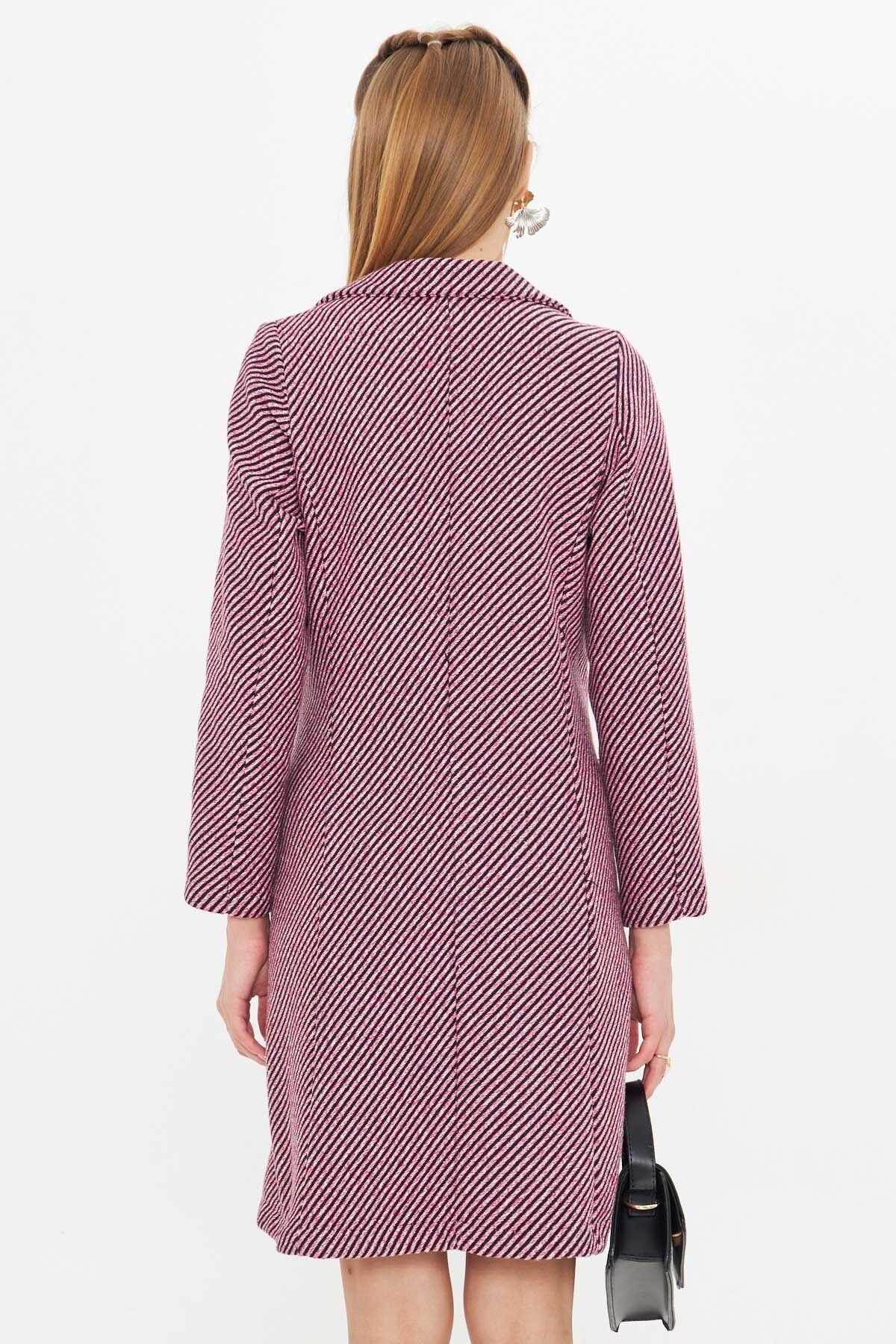 Woman Pink Side Side-Tied Pocket Long Stamp Coat ARM-25K001039