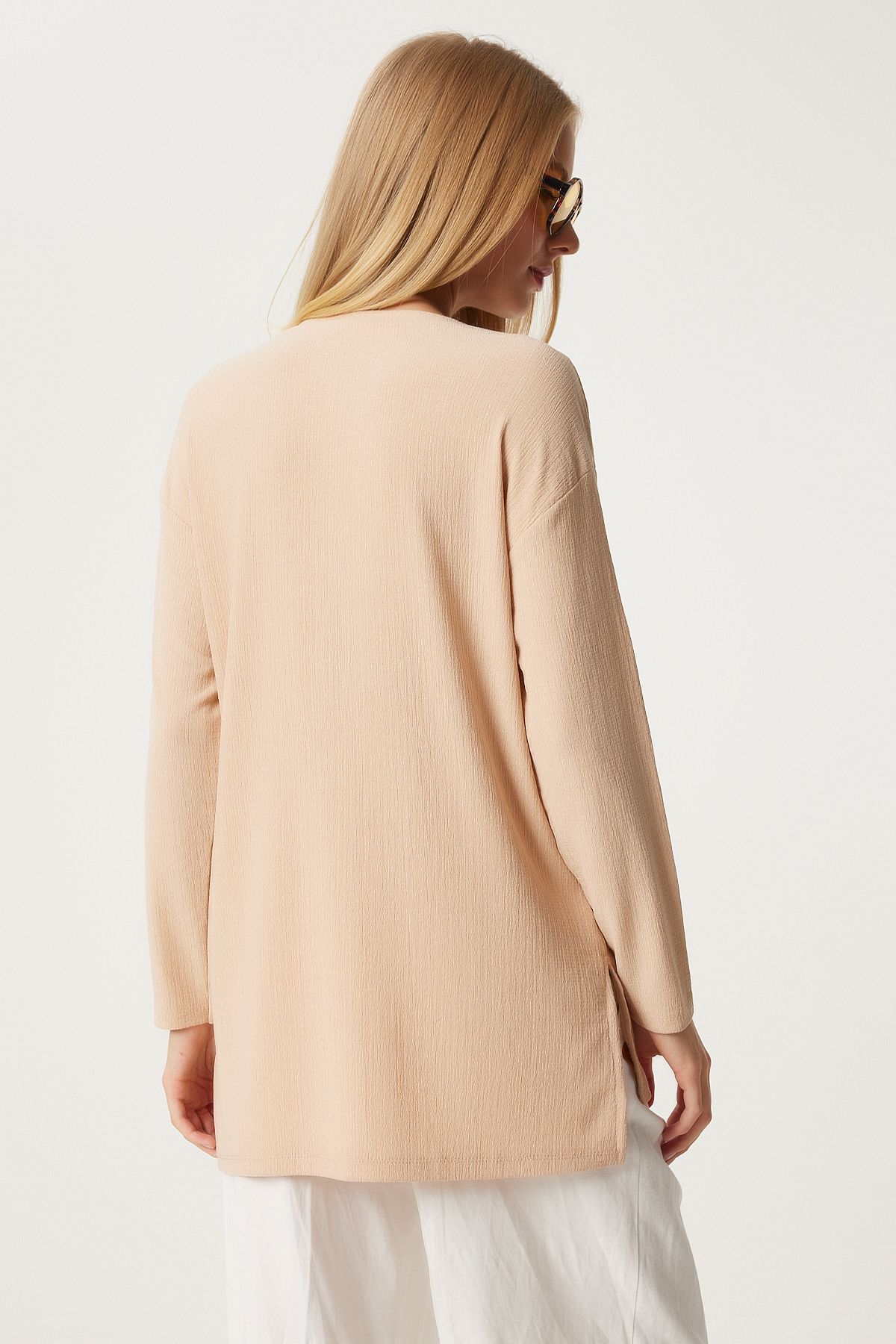 Women's Cream Patterned Long Sleeve Knitting Blouse ZH00038