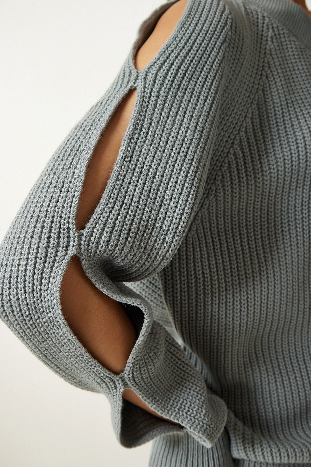 Female Stone Window Detail One Sleeve Knitwear Sweater PF00059