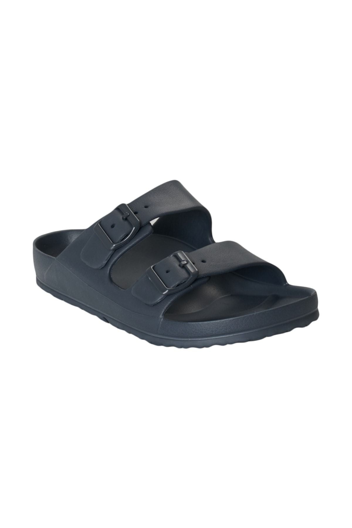 Men's anthracite double banded buckle slippers