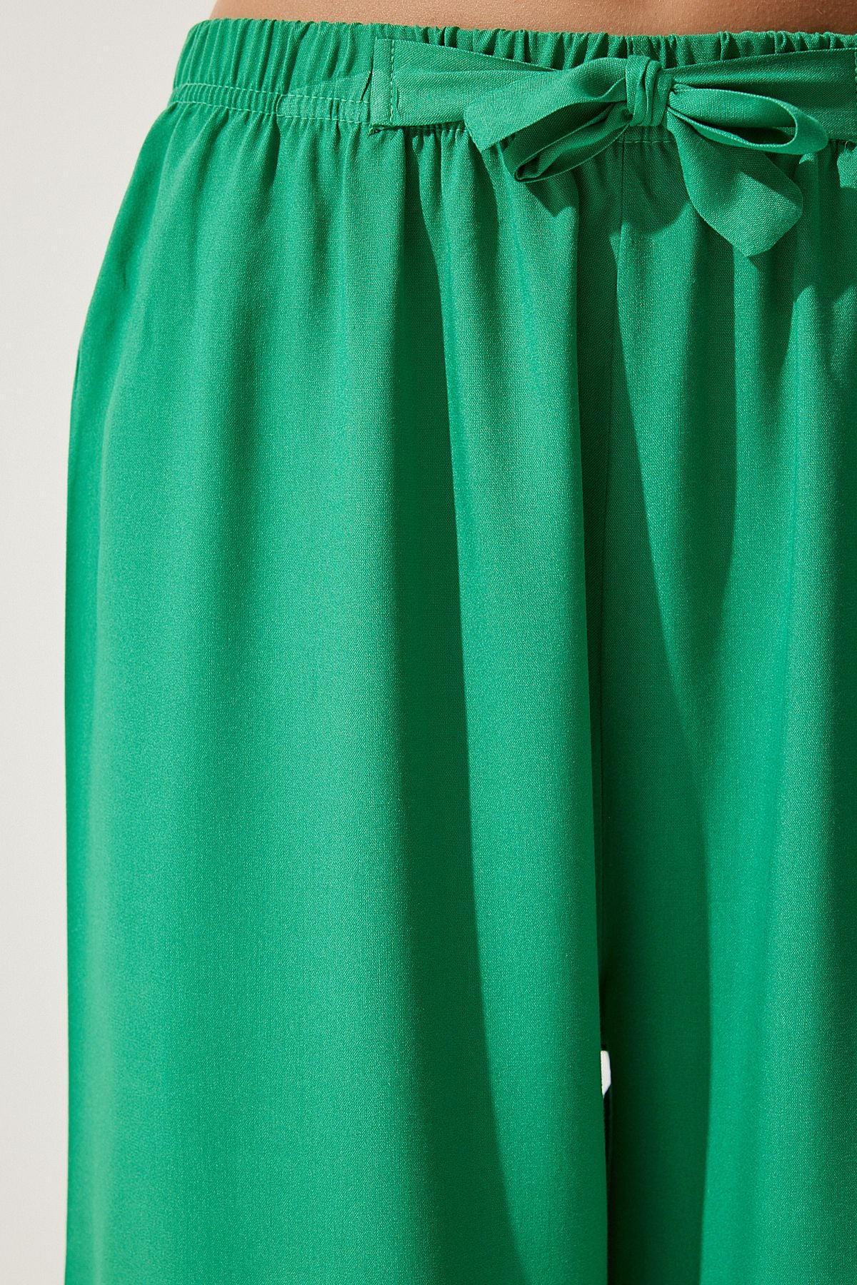 Woman Light Green Summer Viscose Palazzo Pants EN00610